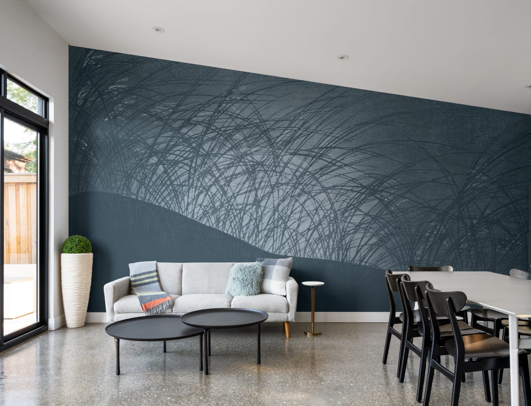 Blue Japandi Grass Landscape Nature Mural