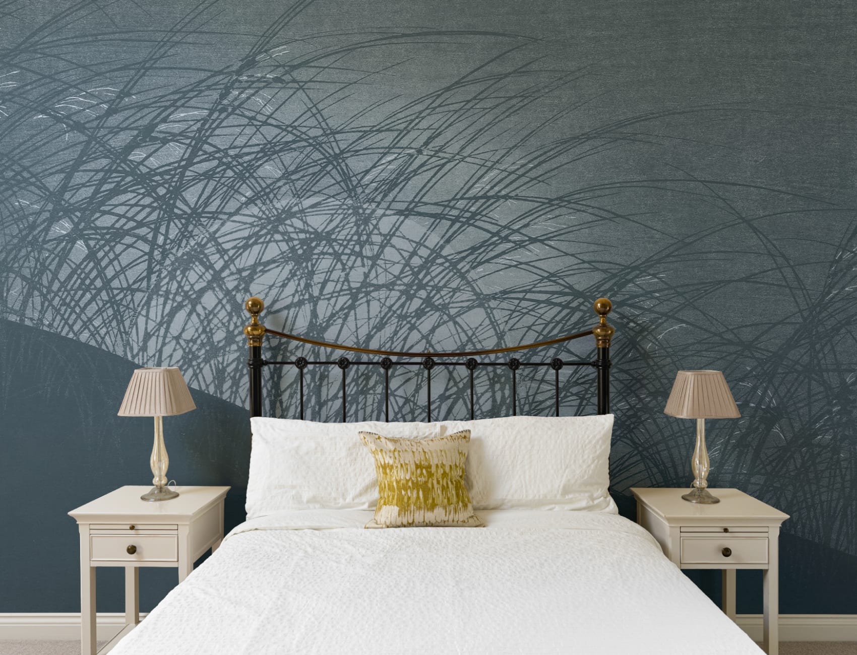 Blue Japandi Grass Landscape Nature Mural