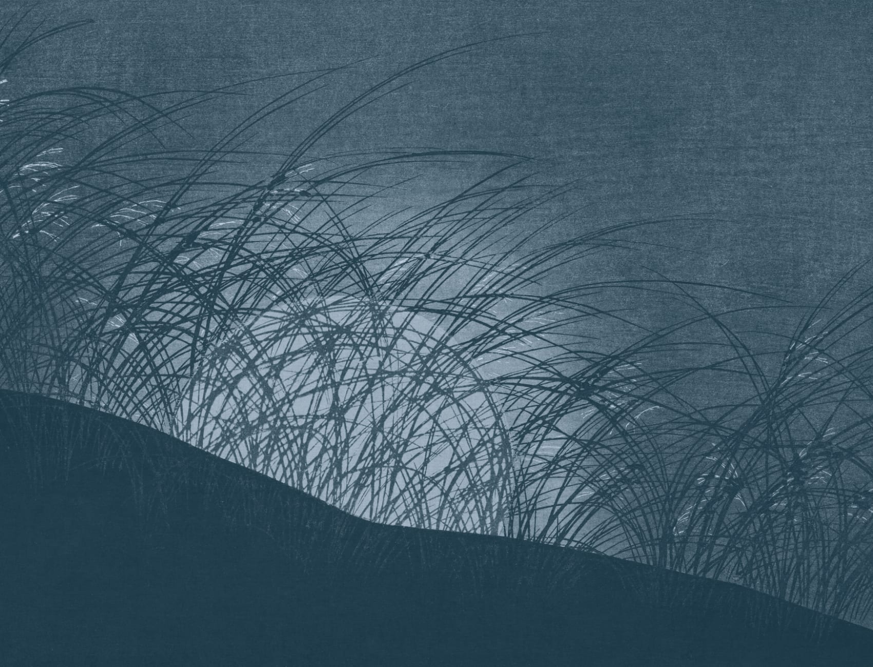 Blue Japandi Grass Landscape Nature Mural