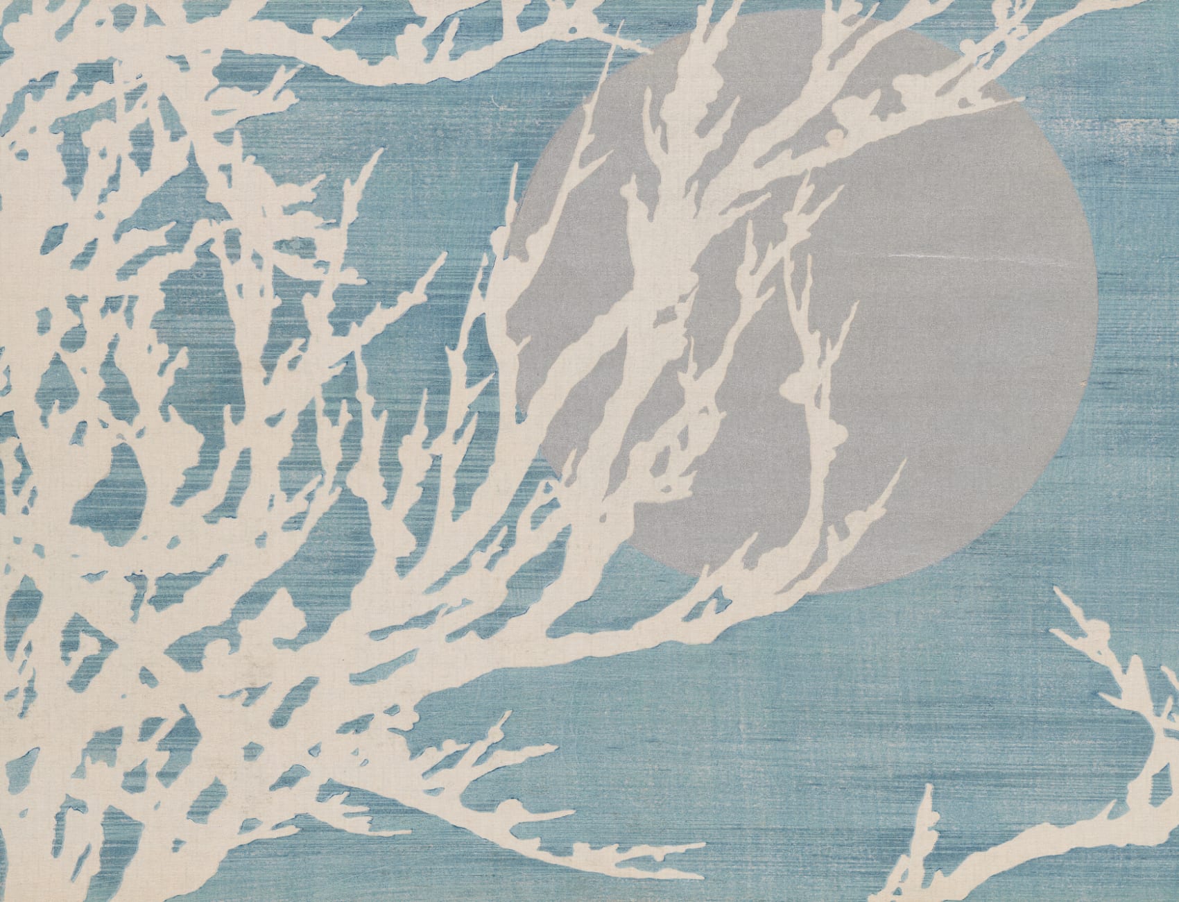 Blauwe Japanse Minimalistische Natuur Kunst Muurschildering