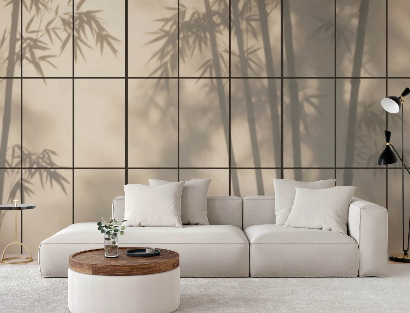 Beige Shoji japanische Natur-Fototapete für ruhige Räume