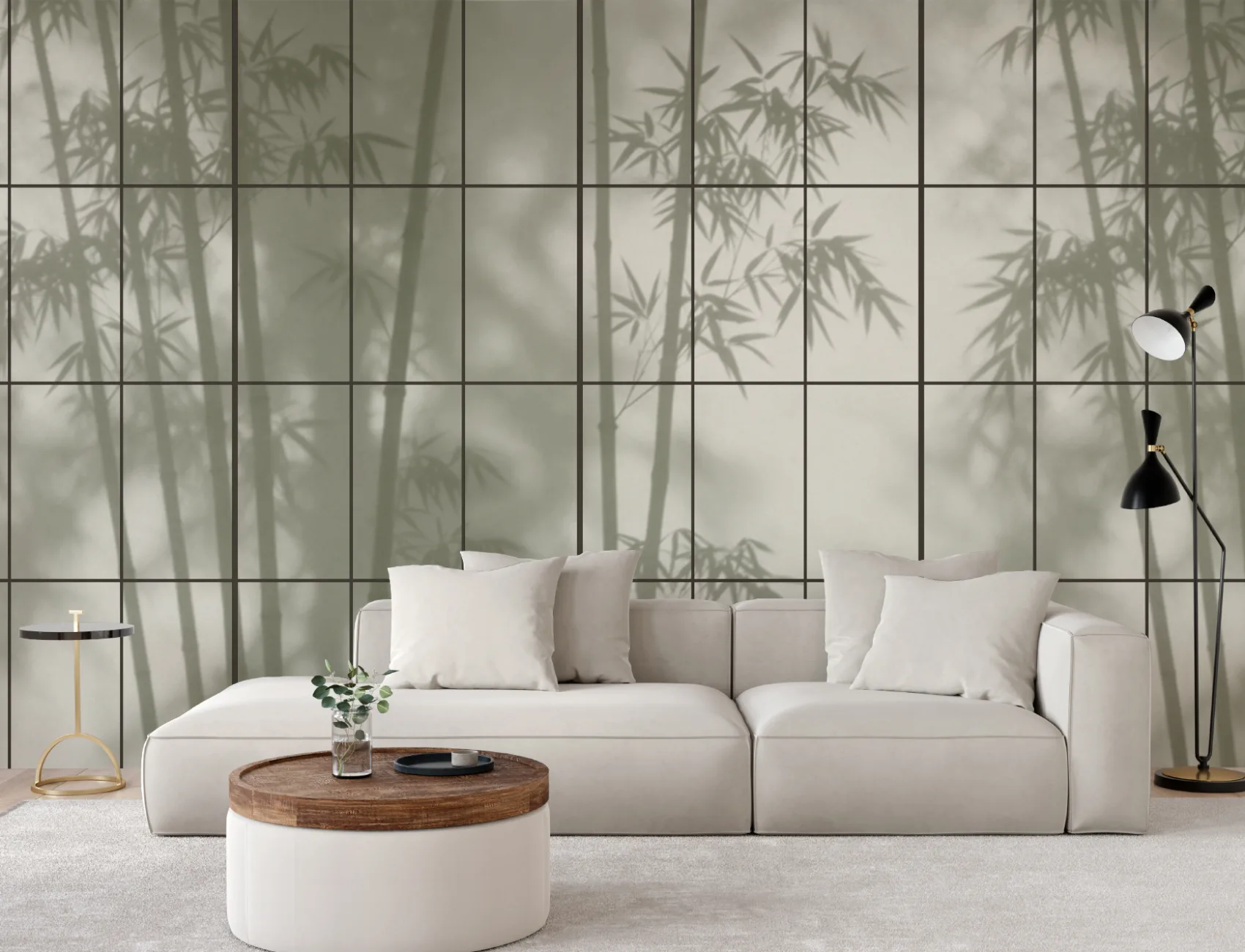 Green Bamboo Shoji Wall Mural For Serene Ambiance