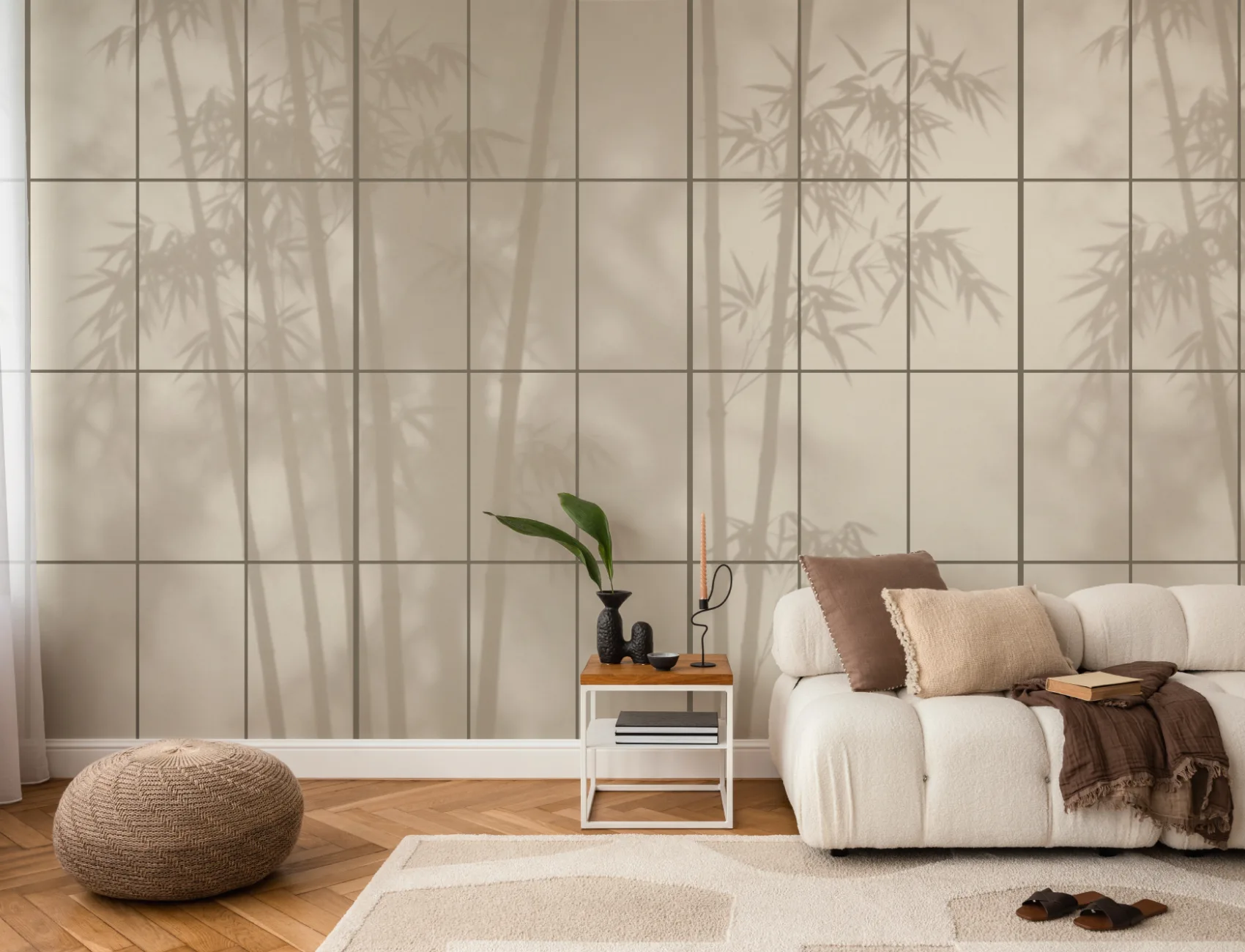 Beige Japanese Shoji Style Light Bamboo Wall Mural