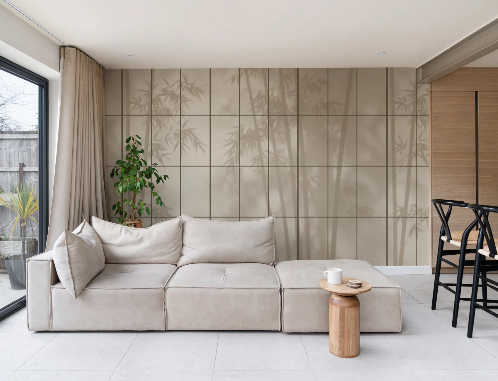 Beige Japanese Shoji Style Light Bamboo Wall Mural