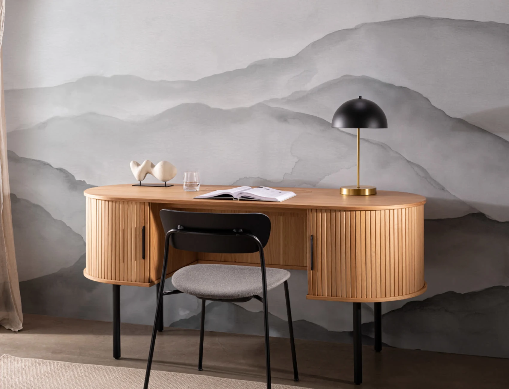 Gray Watercolor Peaceful Mountain Wallpaper Mural