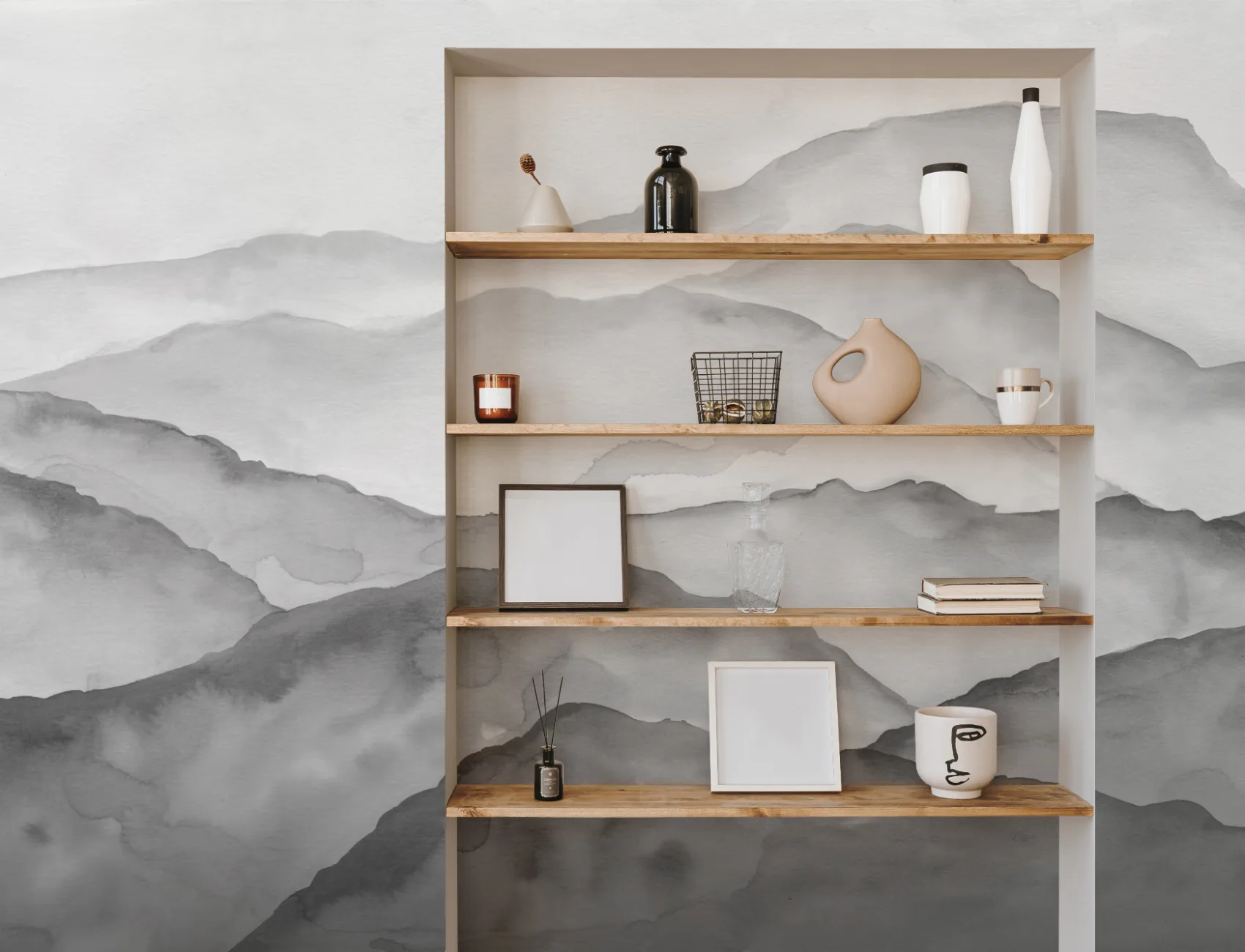 Gray Watercolor Peaceful Mountain Wallpaper Mural