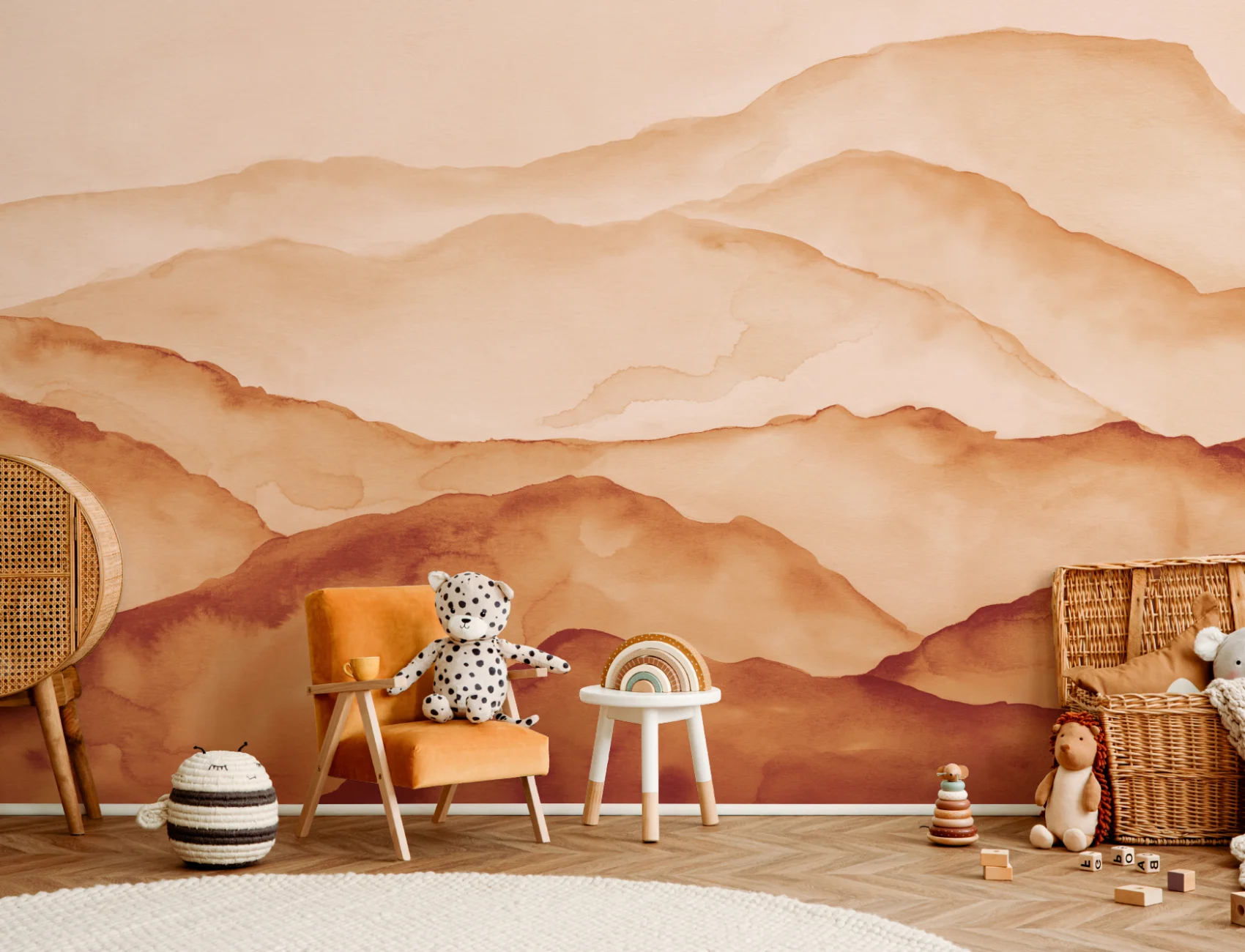 Mural Papel Pintado Dibujo de Montañas Naranja
