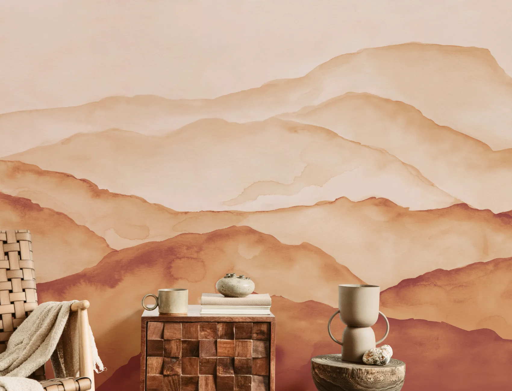 Mural Papel Pintado Dibujo de Montañas Naranja