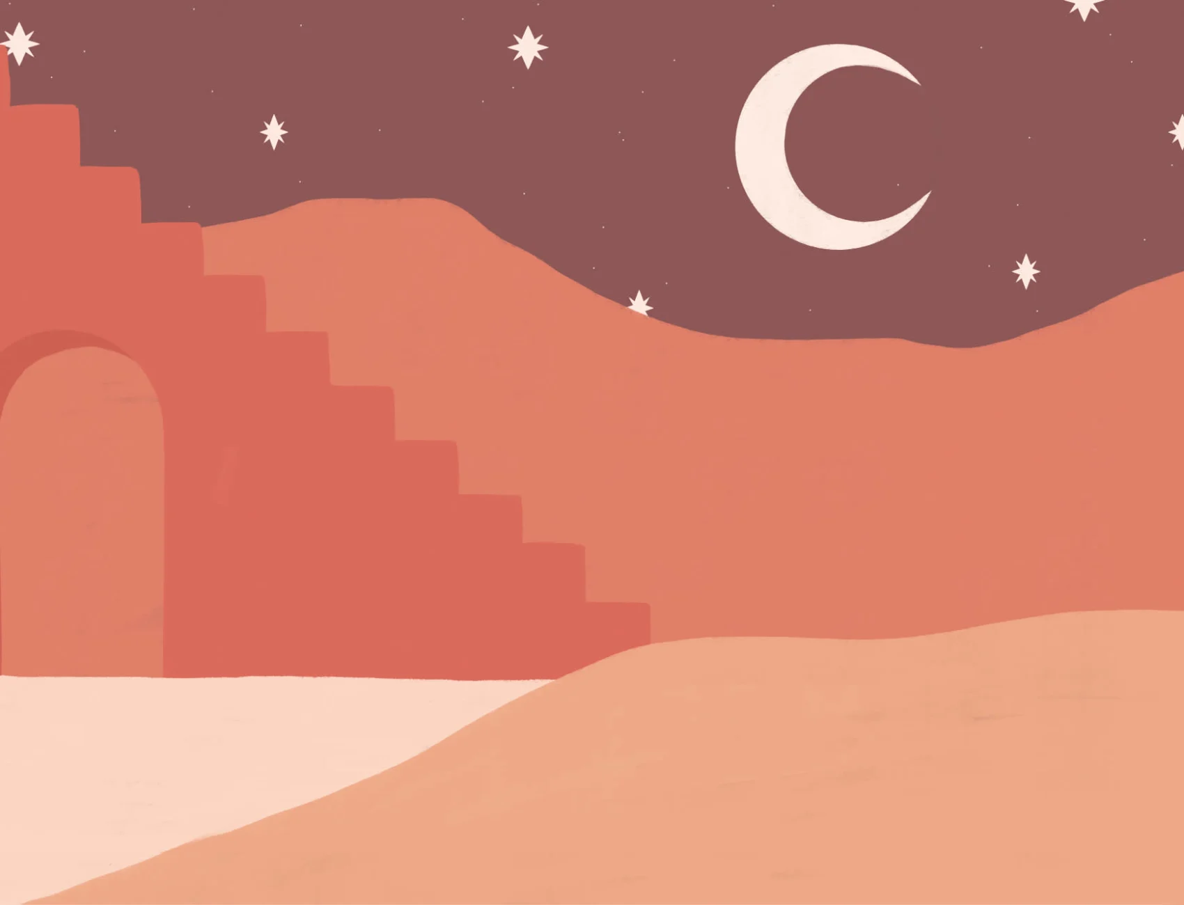 Mural de papel de parede da paisagem pintada do deserto e da lua laranja