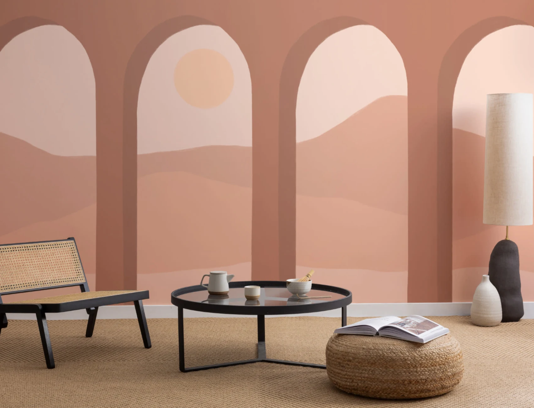 Terracotta Arches & Desert Landscape Modern Wallpaper Mural