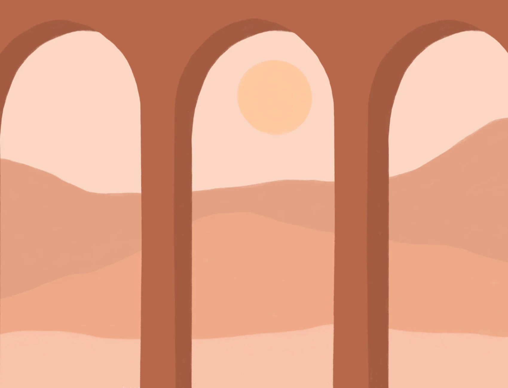 Terracotta Arches & Desert Landscape Modern Wallpaper Mural