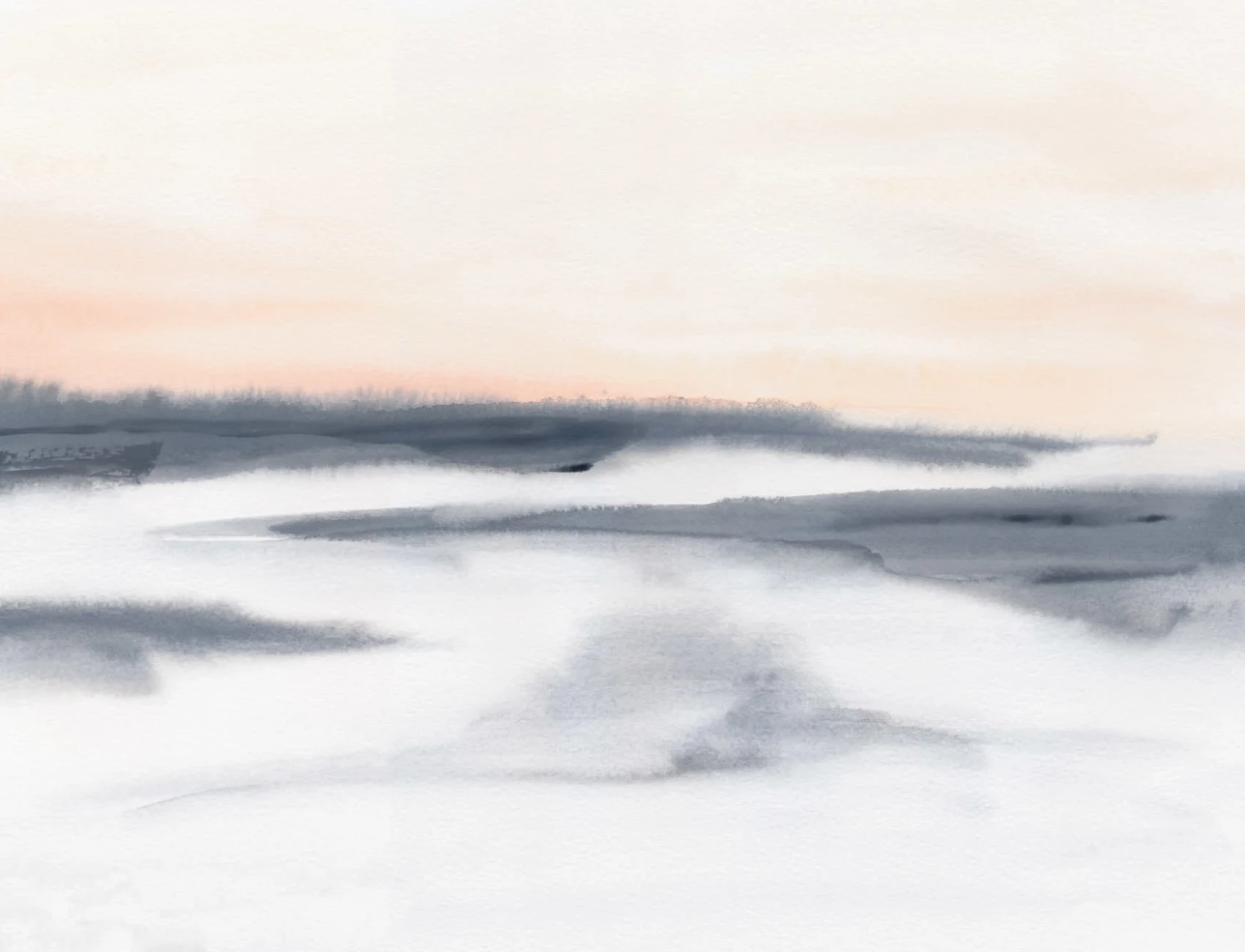 Kalm Aquarel Lucht en Landschap Behang Muurschildering
