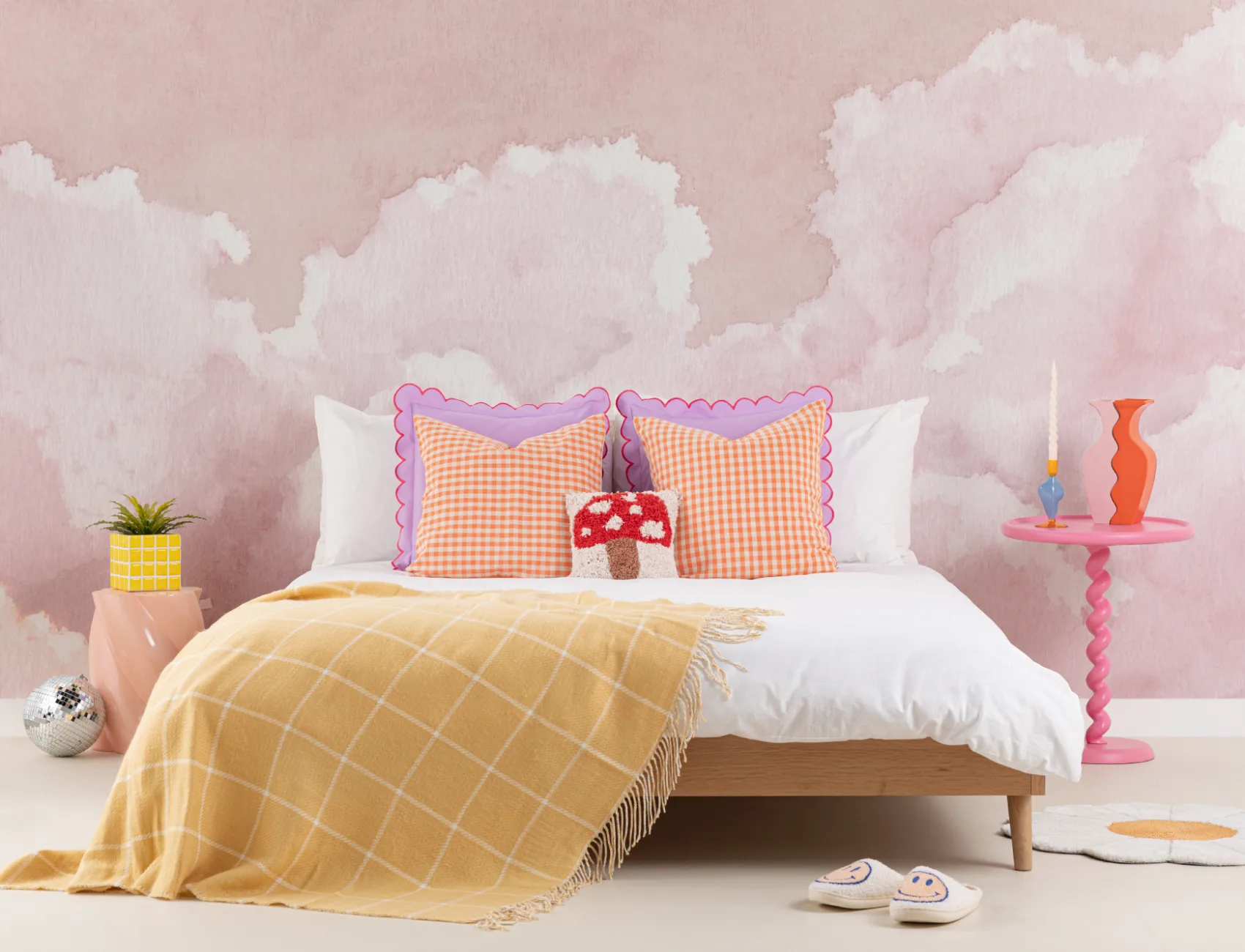 Pink Watercolor Clouds Wallpaper Mural