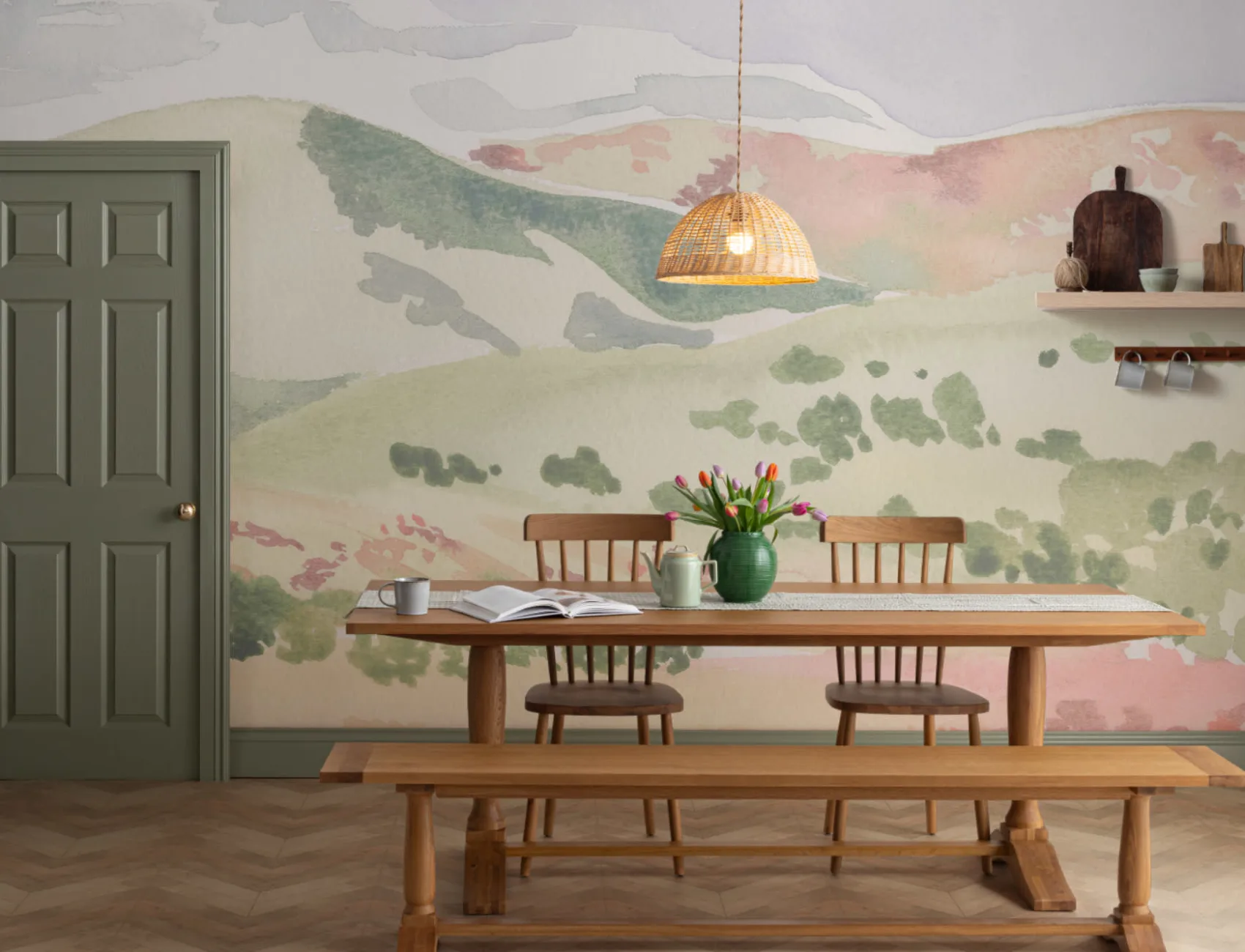 Watercolor Hills Landscape Wallpaper Mural