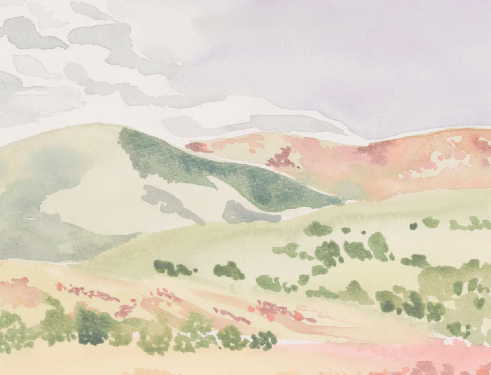 Watercolor Hills Landscape Wallpaper Mural