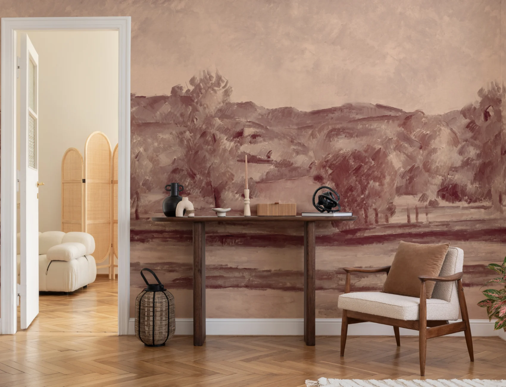 Autumn Landscape Wall Mural in Soft Dusk Tones