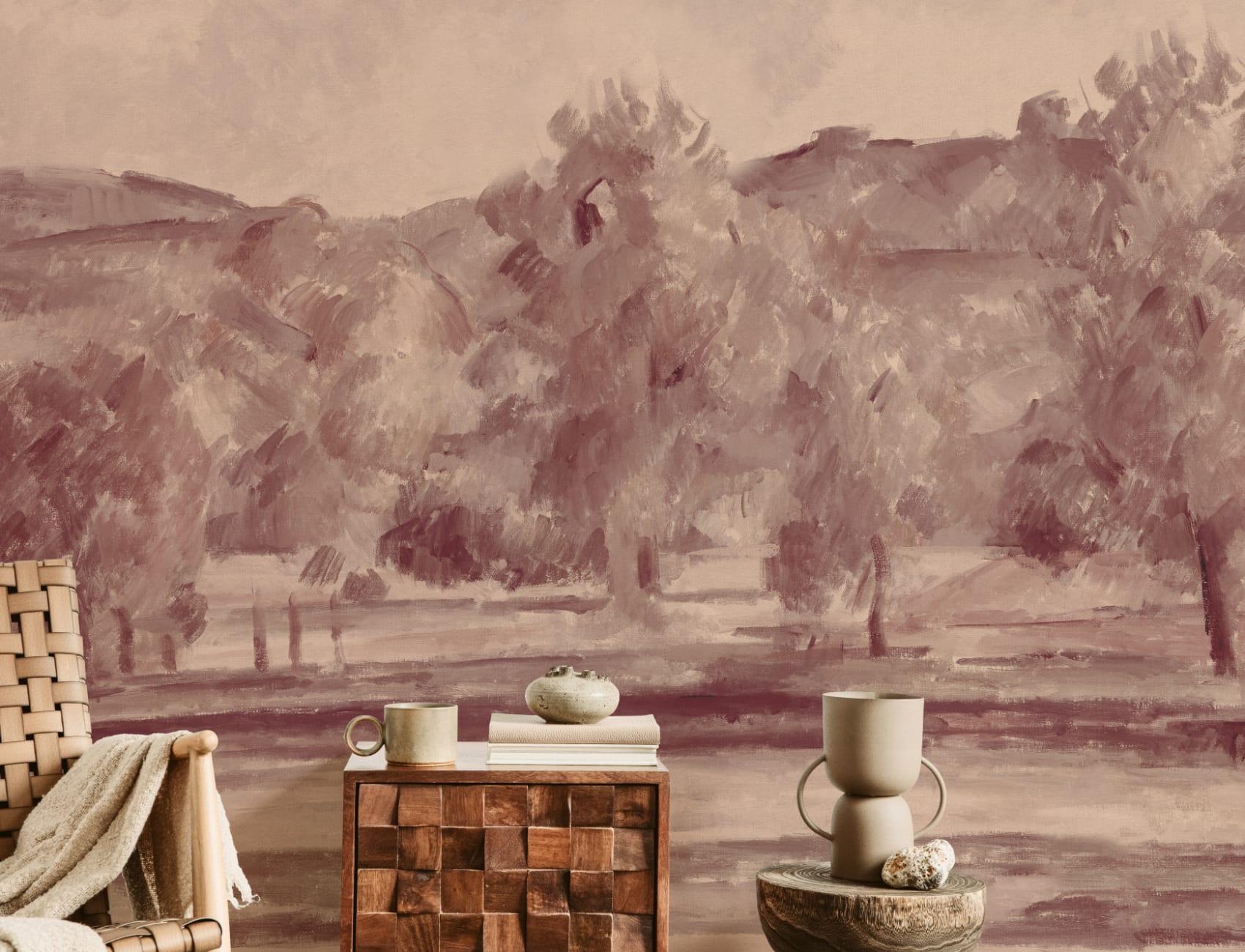 Autumn Landscape Wall Mural in Soft Dusk Tones