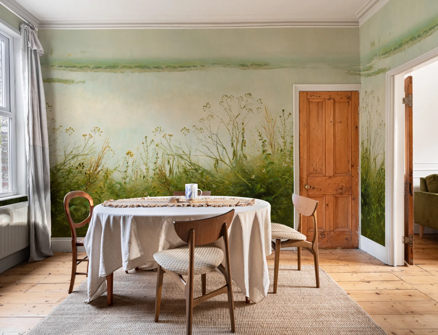 Riverbank Grassland Wall Mural in Fresh Green