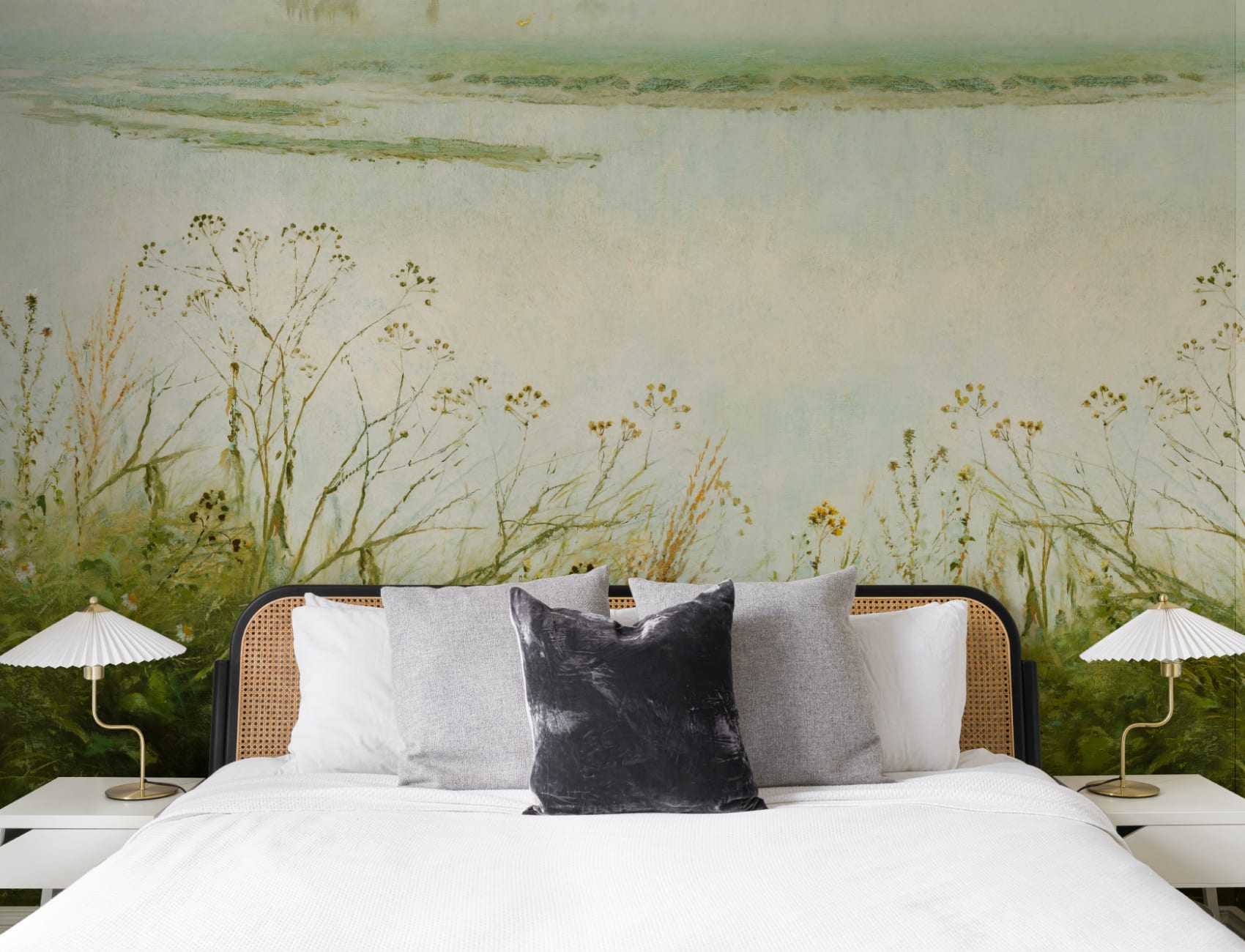 Riverbank Grassland Wall Mural in Fresh Green