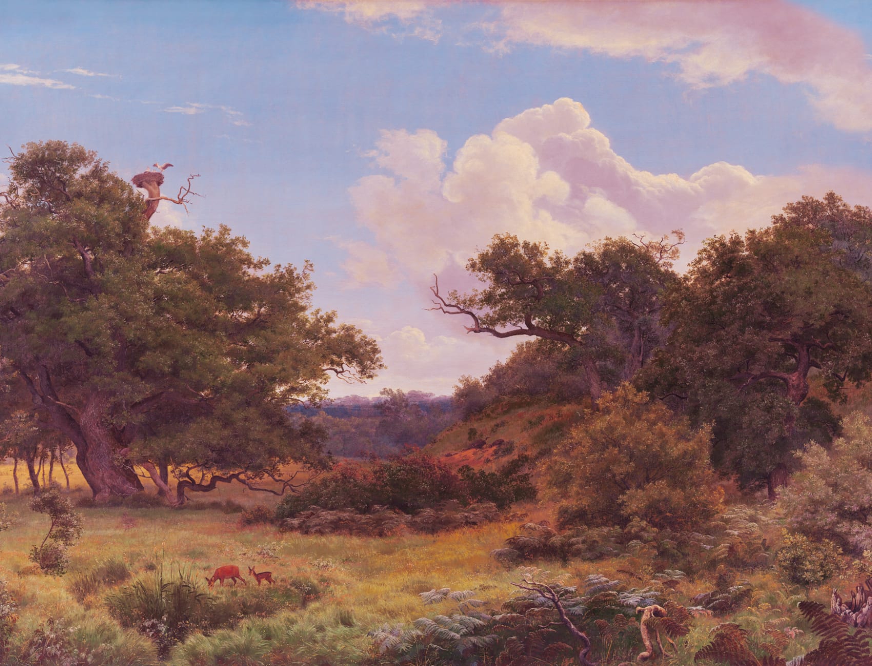 Papier peint panoramique de la campagne au coucher du soleil Doe Glade par P. C. Skovgaard