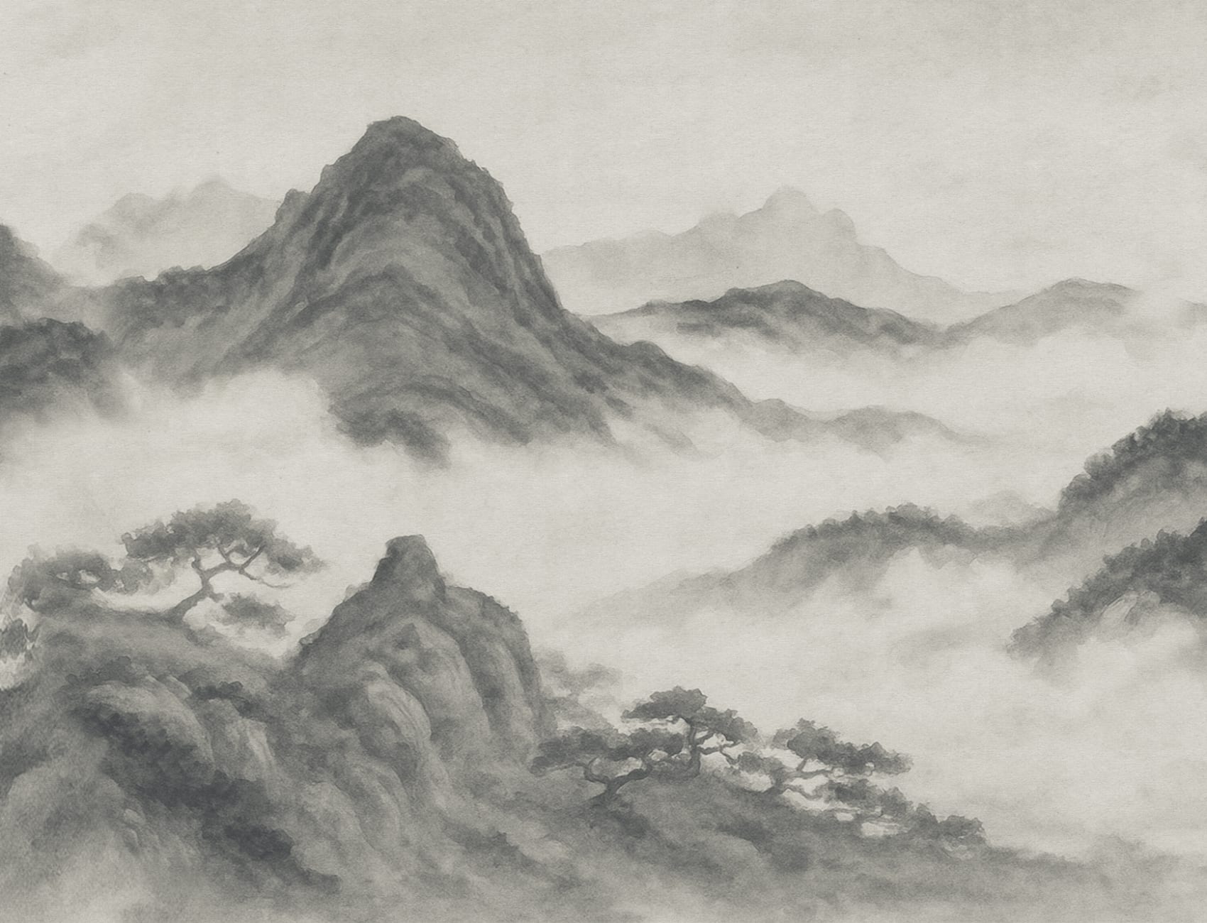 Mural de parede de paisagem de montanha japonesa a carvão