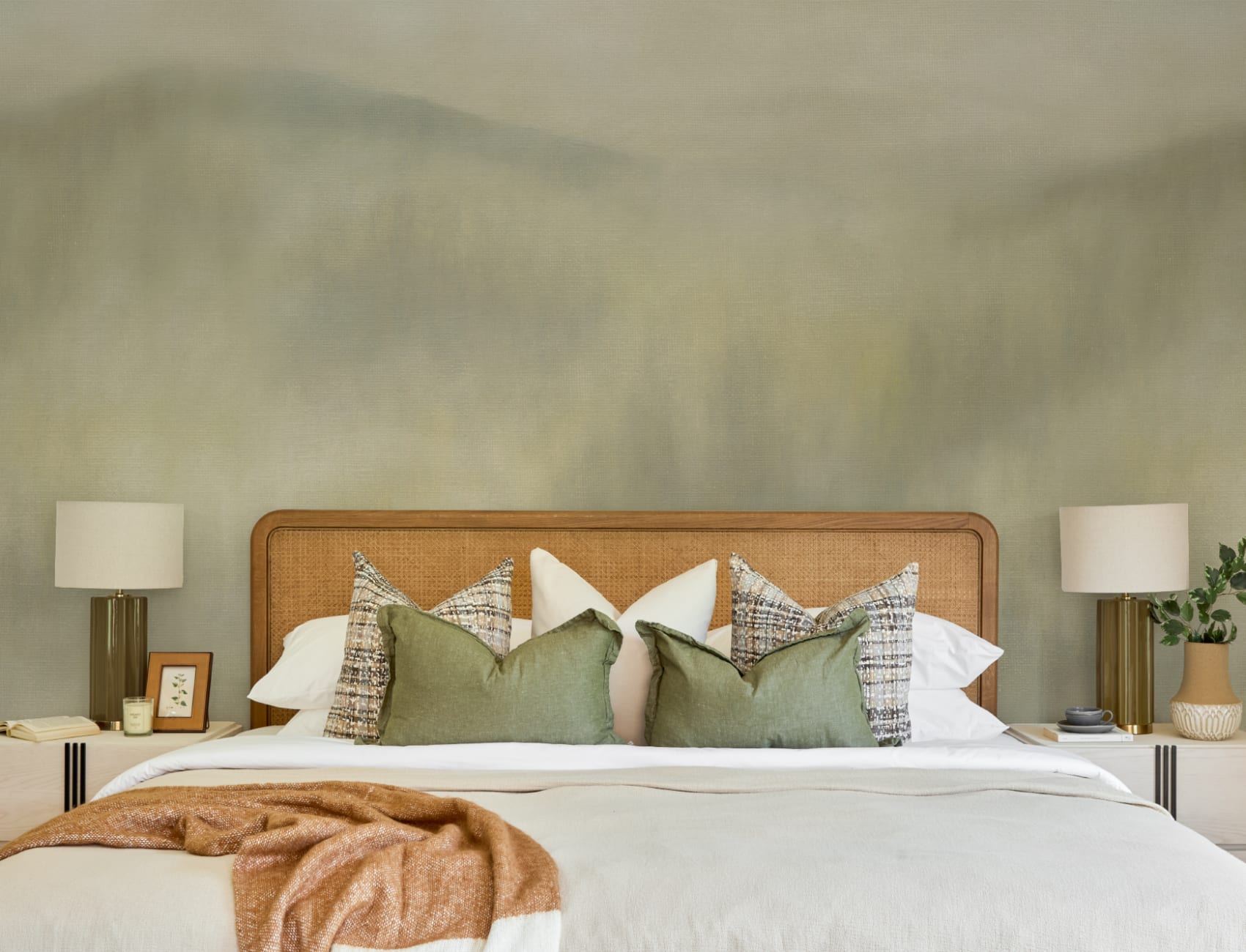 Mistwood Green Abstract Nature Living Room Mural