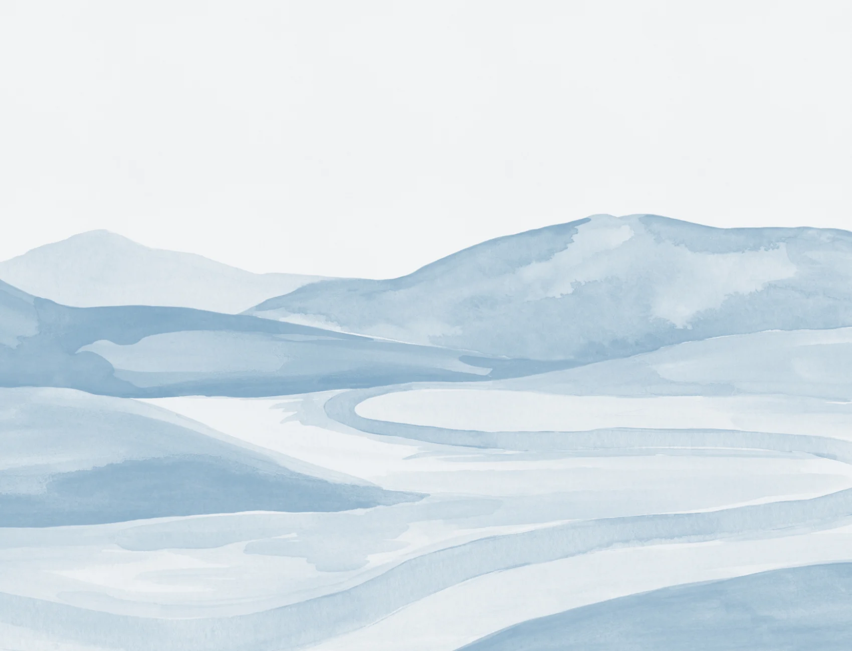 Blue Watercolor Valley Landscape Mural