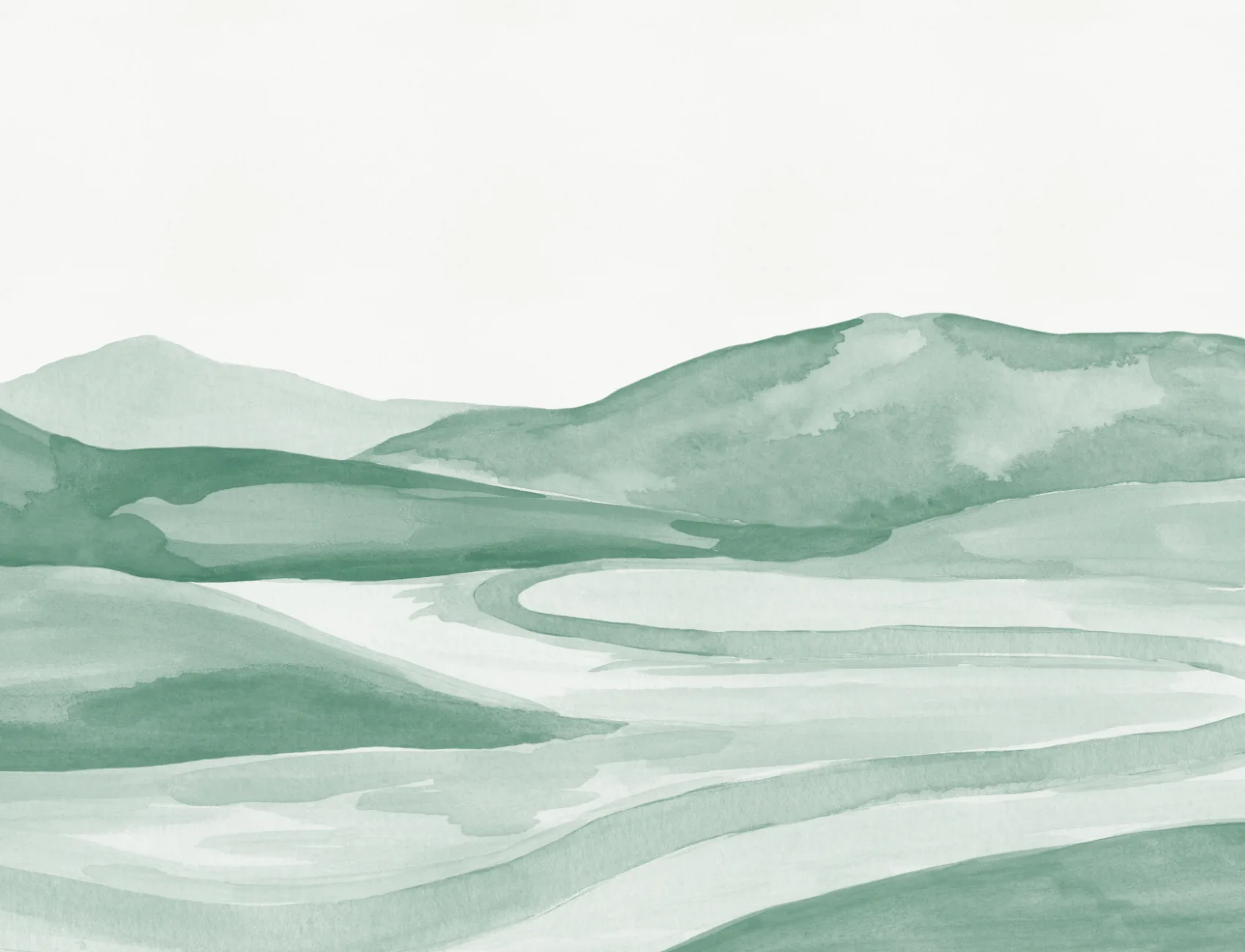 Dark Green Watercolor Valley Landscape Mural