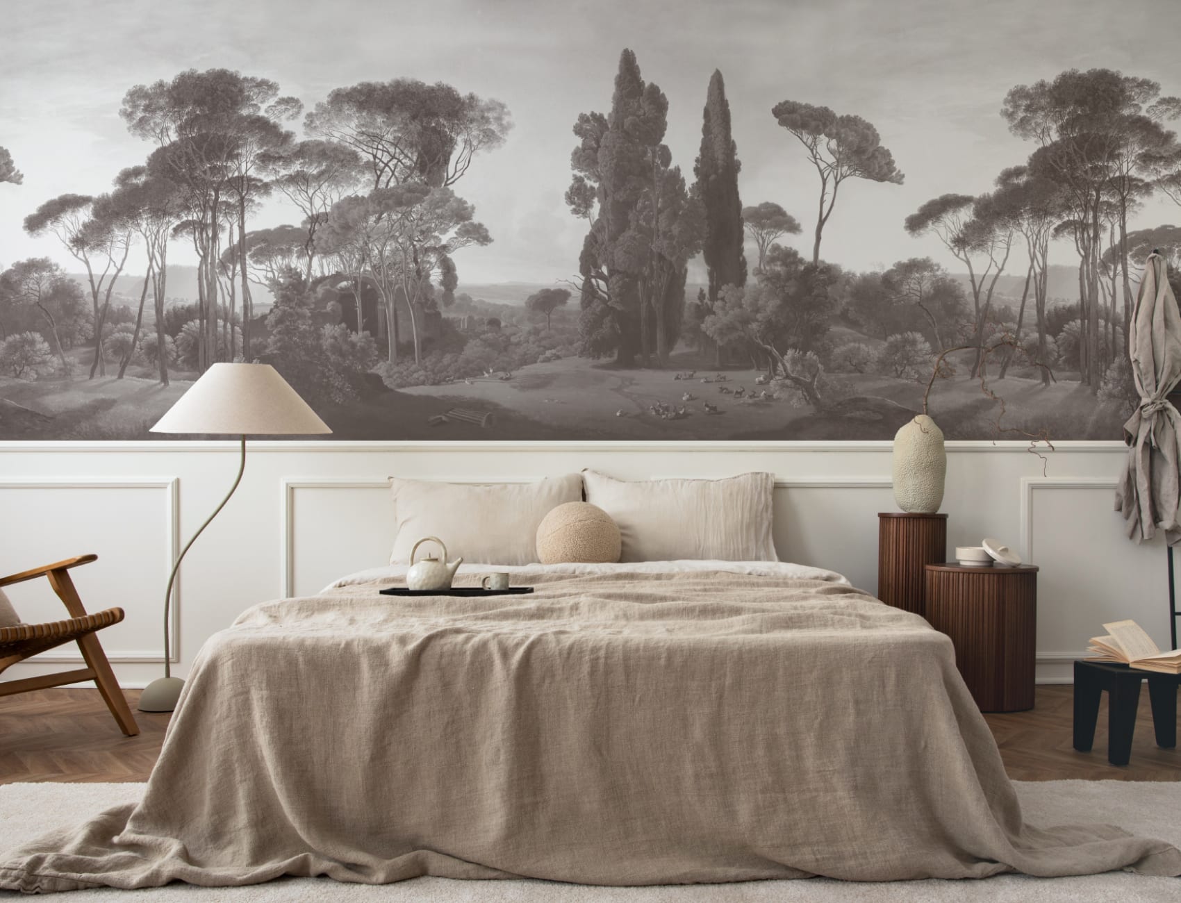 Carta da parati in grigio della pittura di paesaggio americana