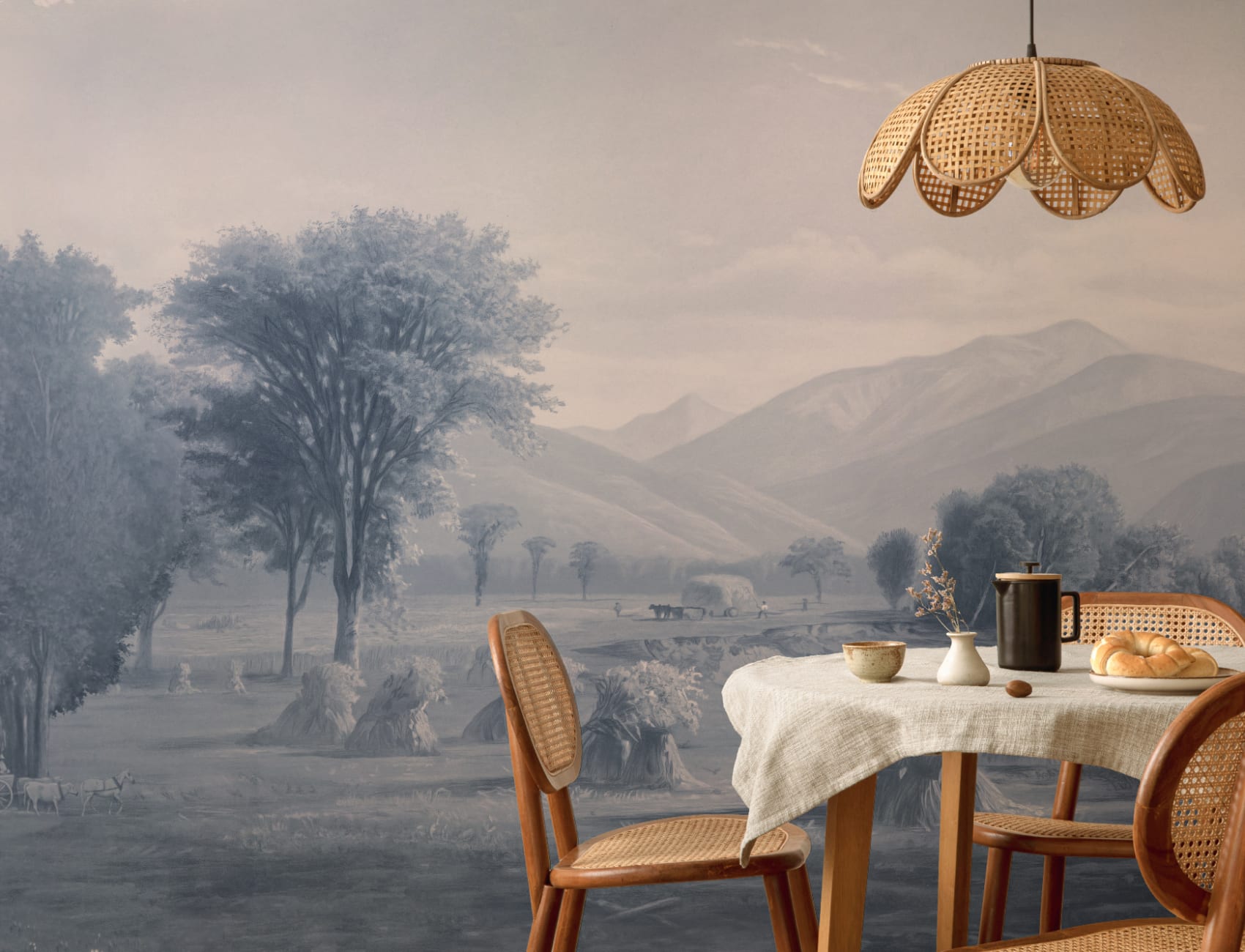 Blue American Landscape Painting Mural