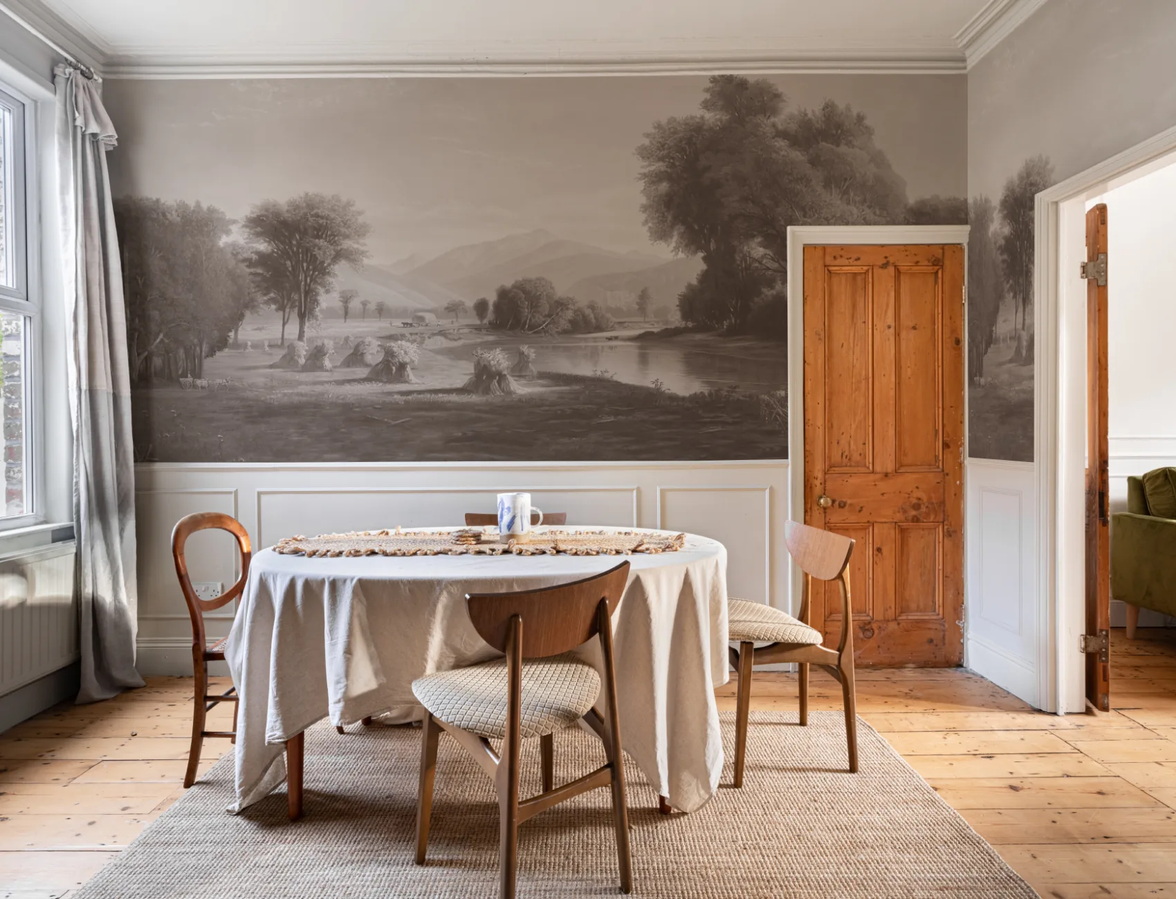 Gray American Landscape Painting Mural