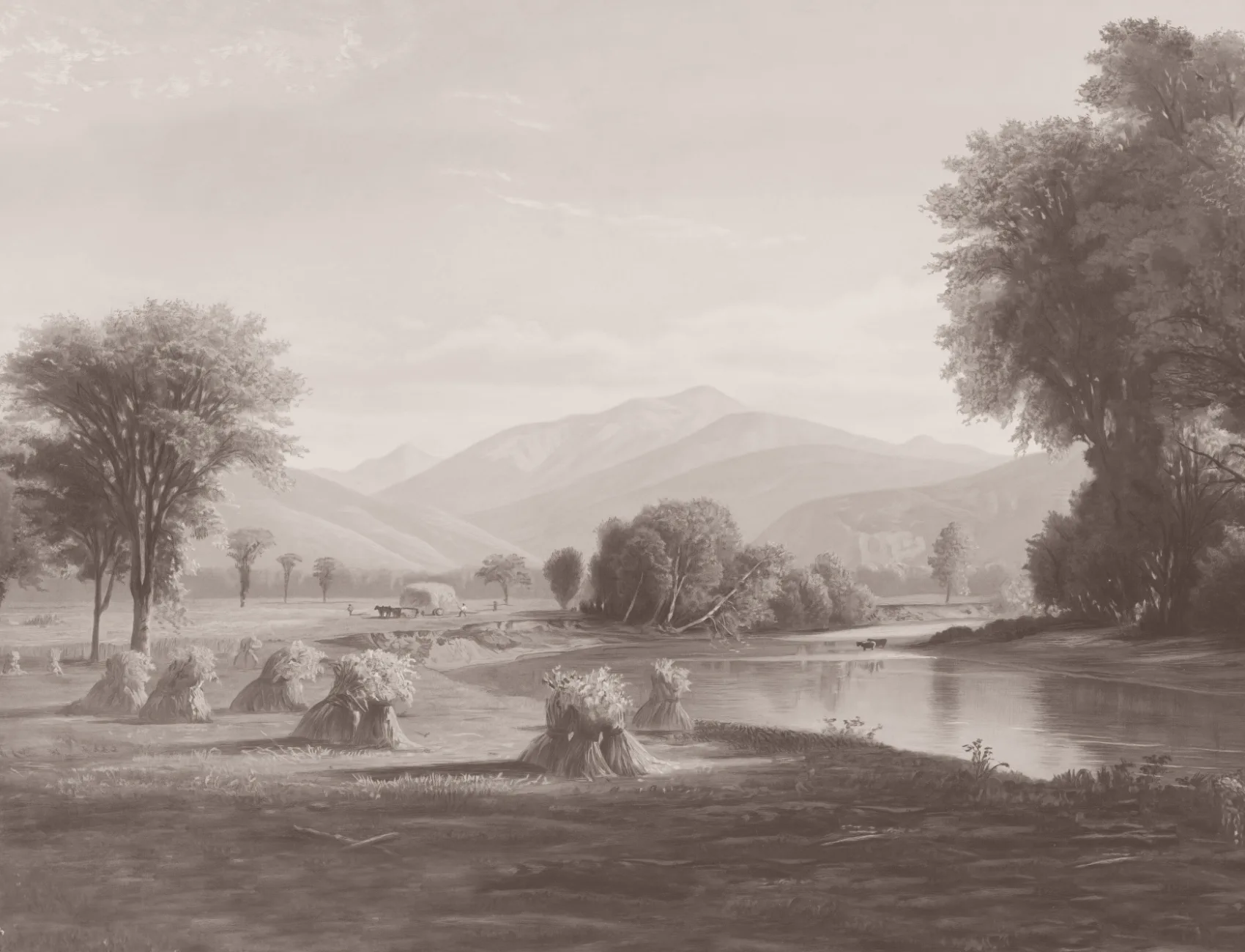Gray American Landscape Painting Mural