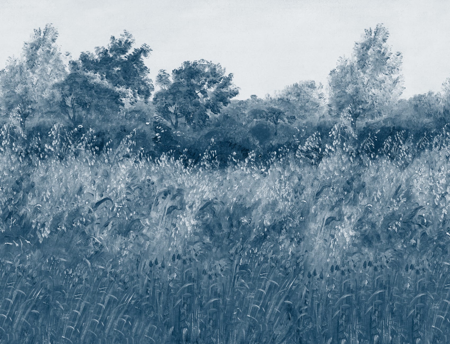 Blue Summer Meadow Oil Painting Mural