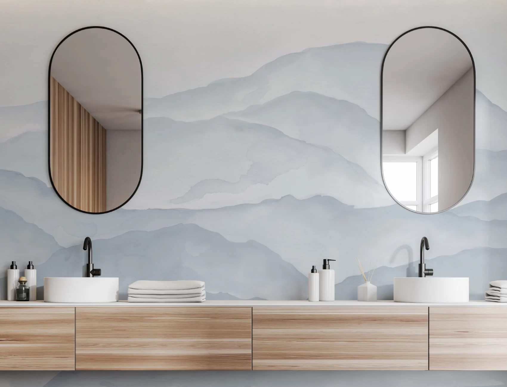 Light Blue Watercolor Mountains Mural