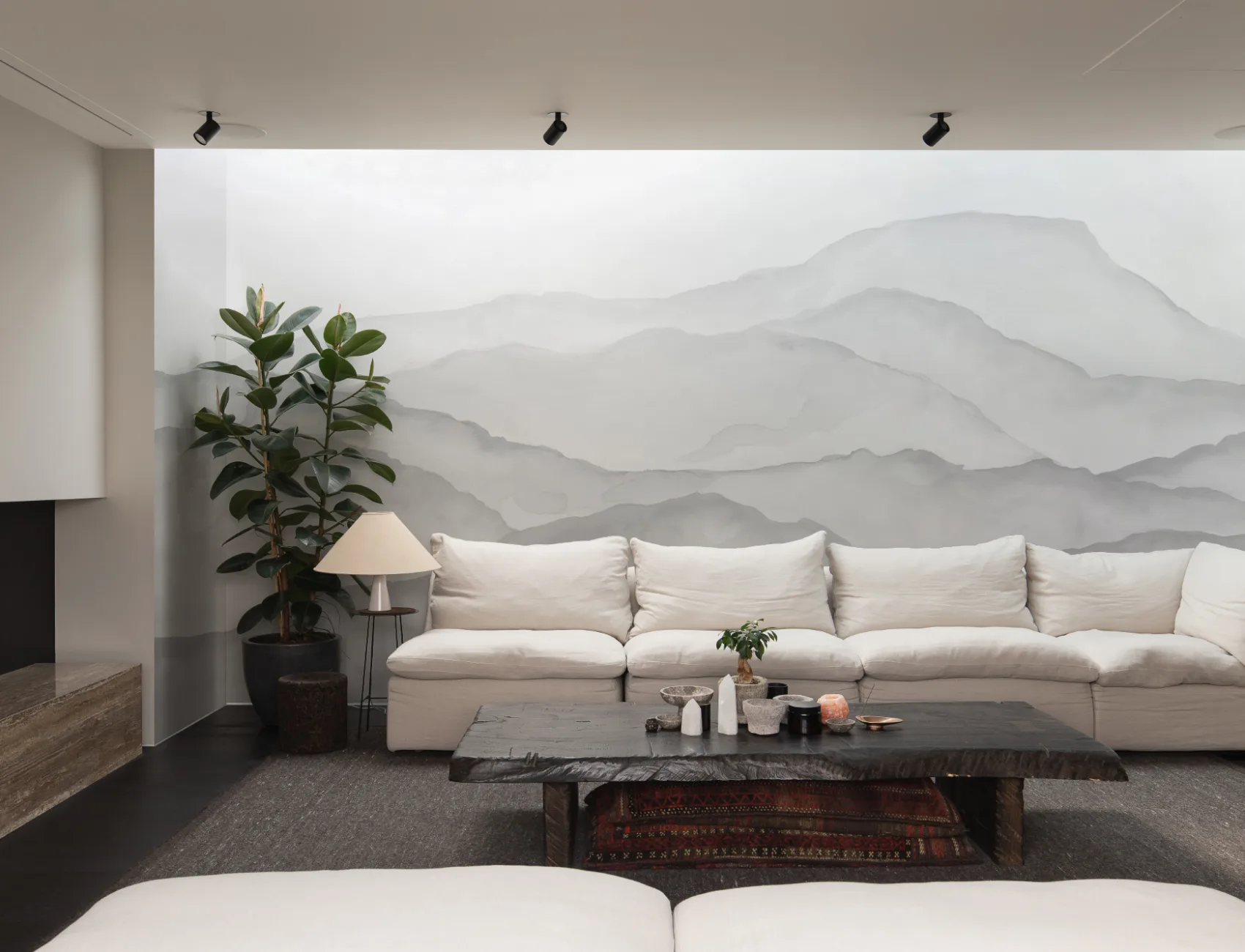 Light Gray Watercolor Mountain Mural