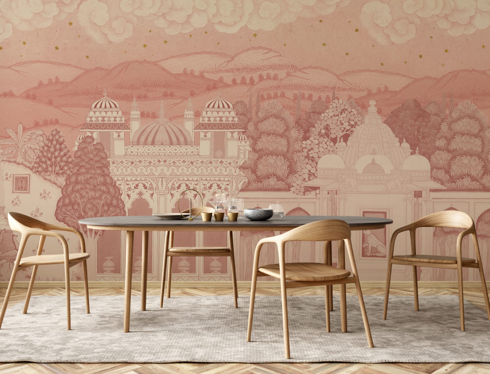 Pink Temple Valley Landscape Mural