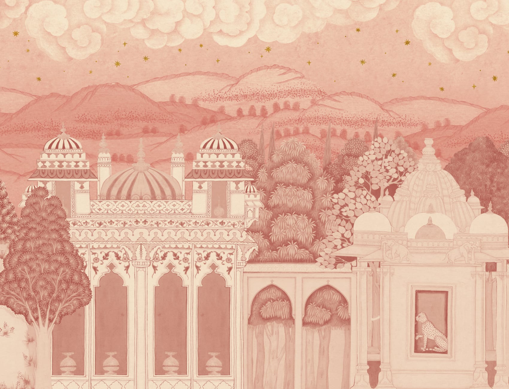 Pink Temple Valley Landscape Mural