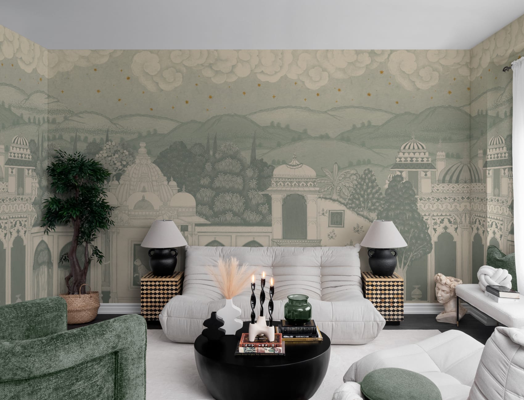 Teal Temple Valley Landscape Mural