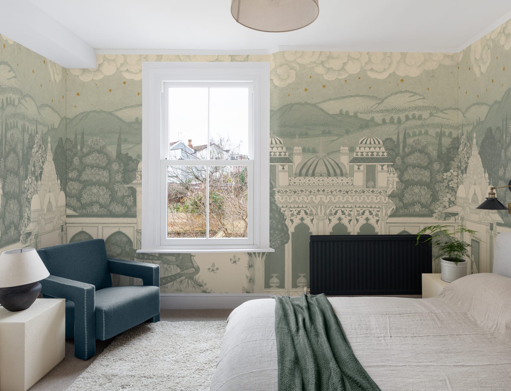 Teal Temple Valley Landscape Mural
