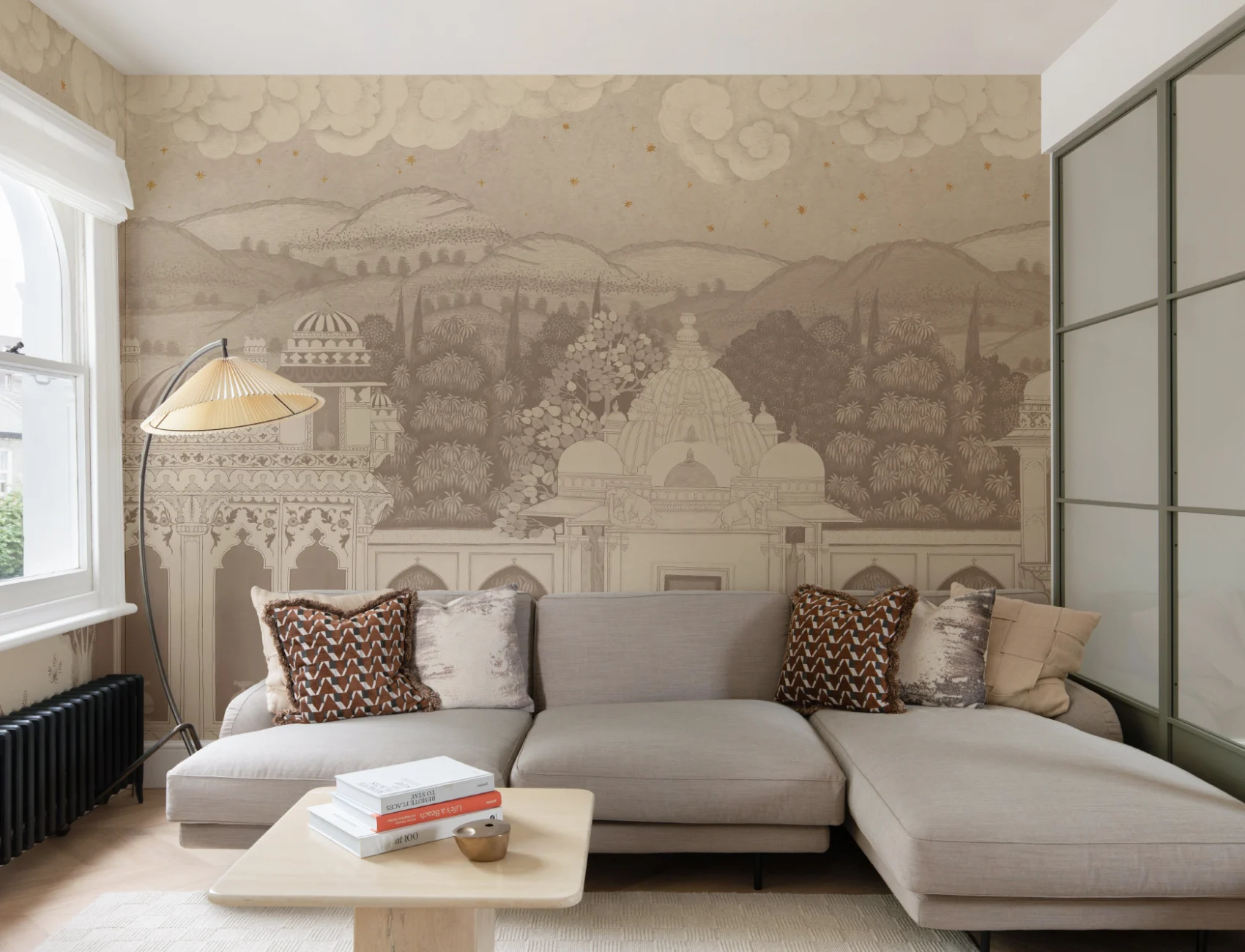 Neutral Temple Valley Landscape Mural