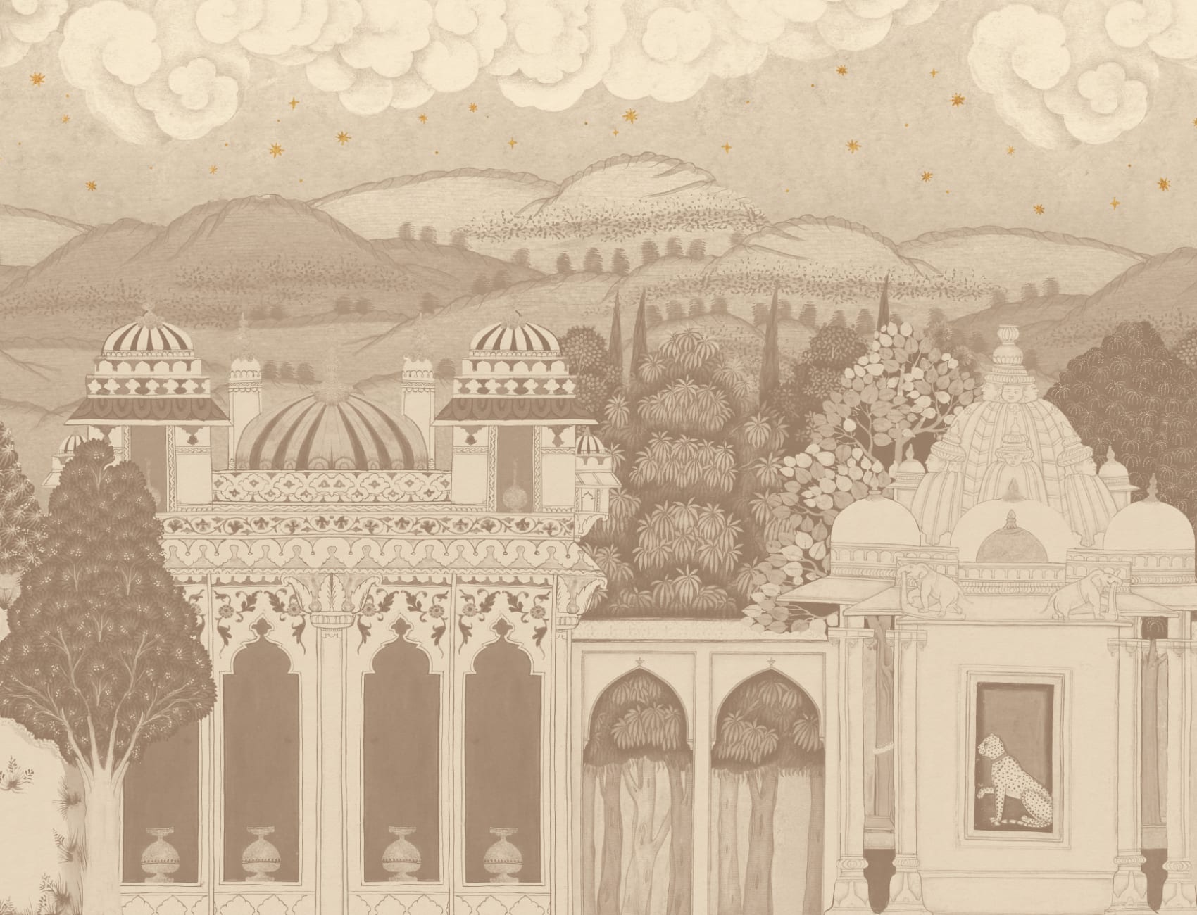 Neutral Temple Valley Landscape Mural