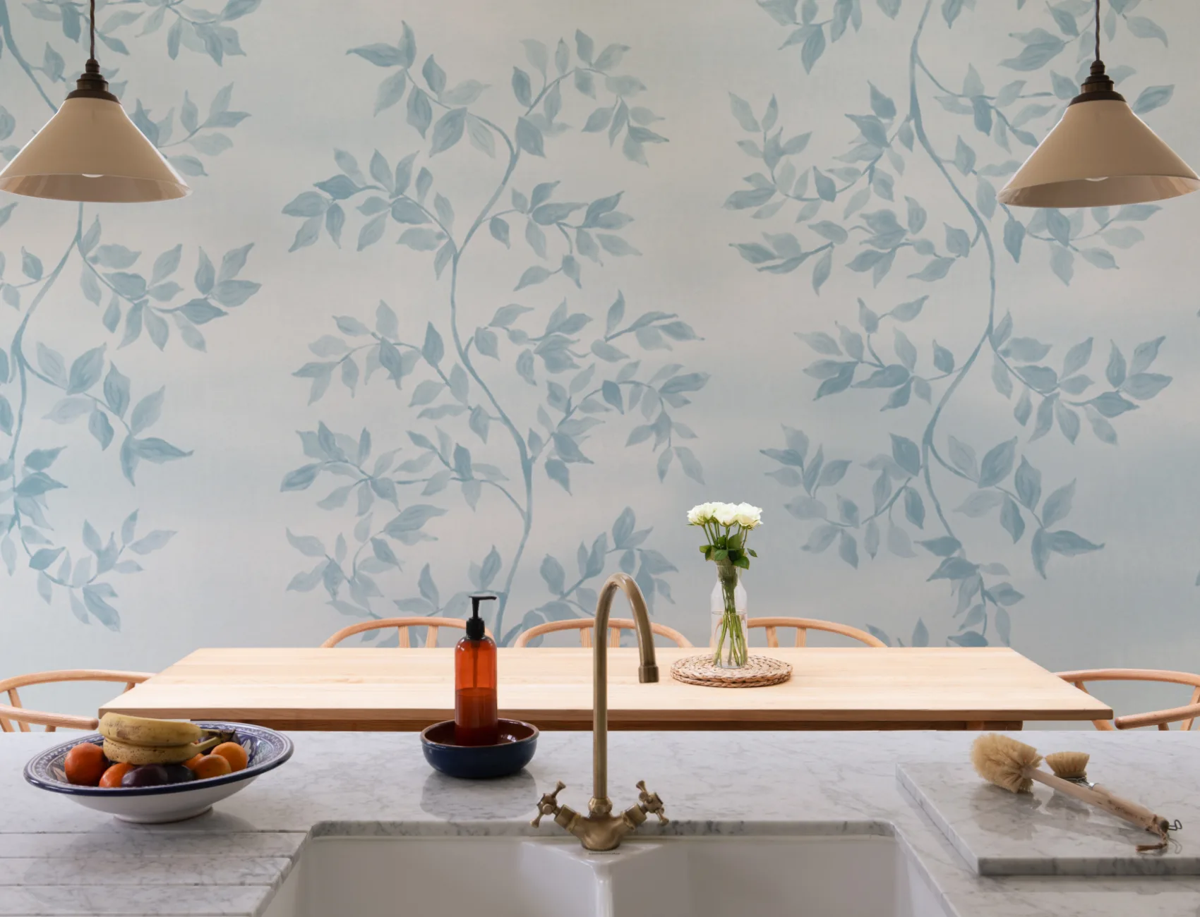 Blue Botanical Leaf Design Poetic Mural
