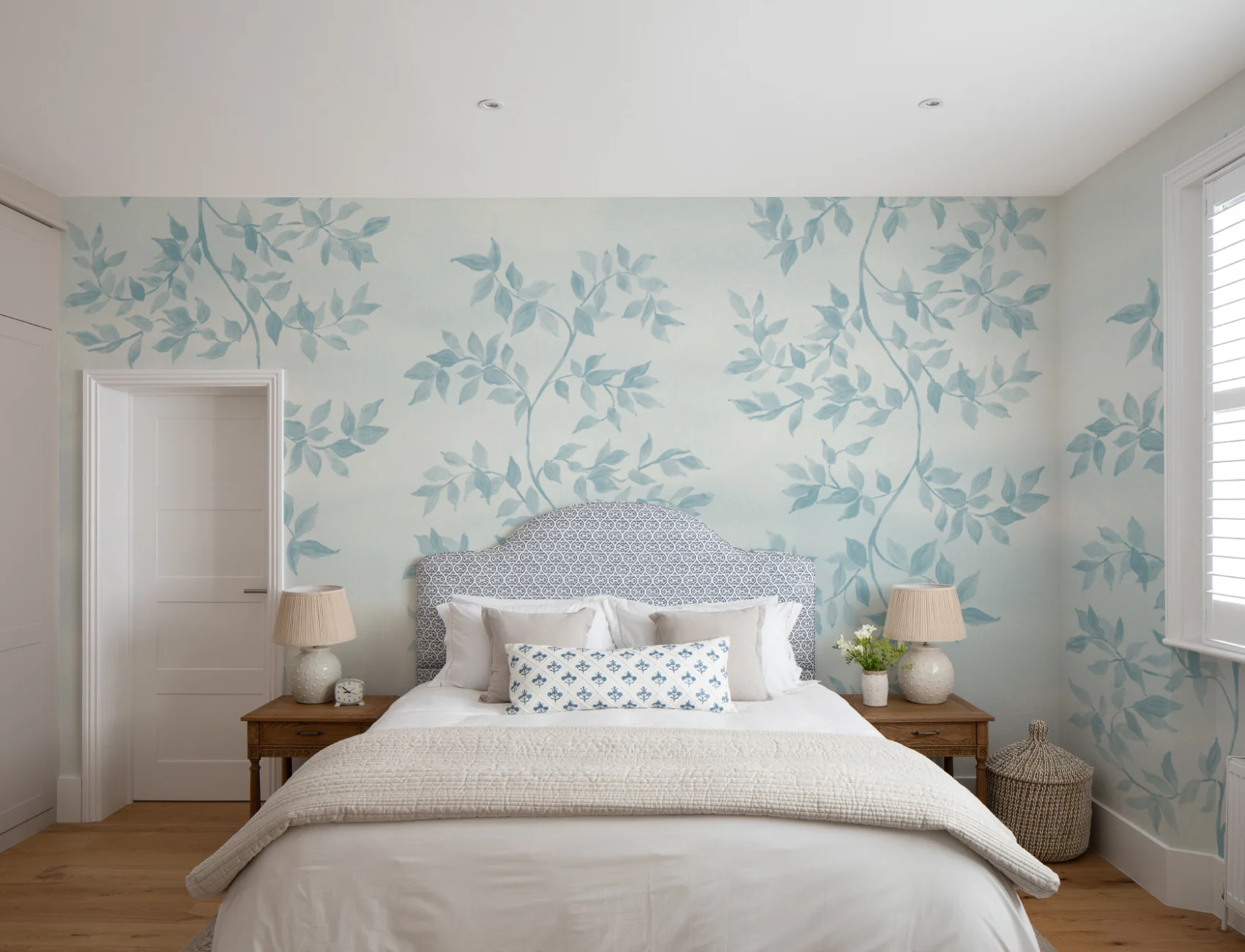 Blue Botanical Leaf Design Poetic Mural