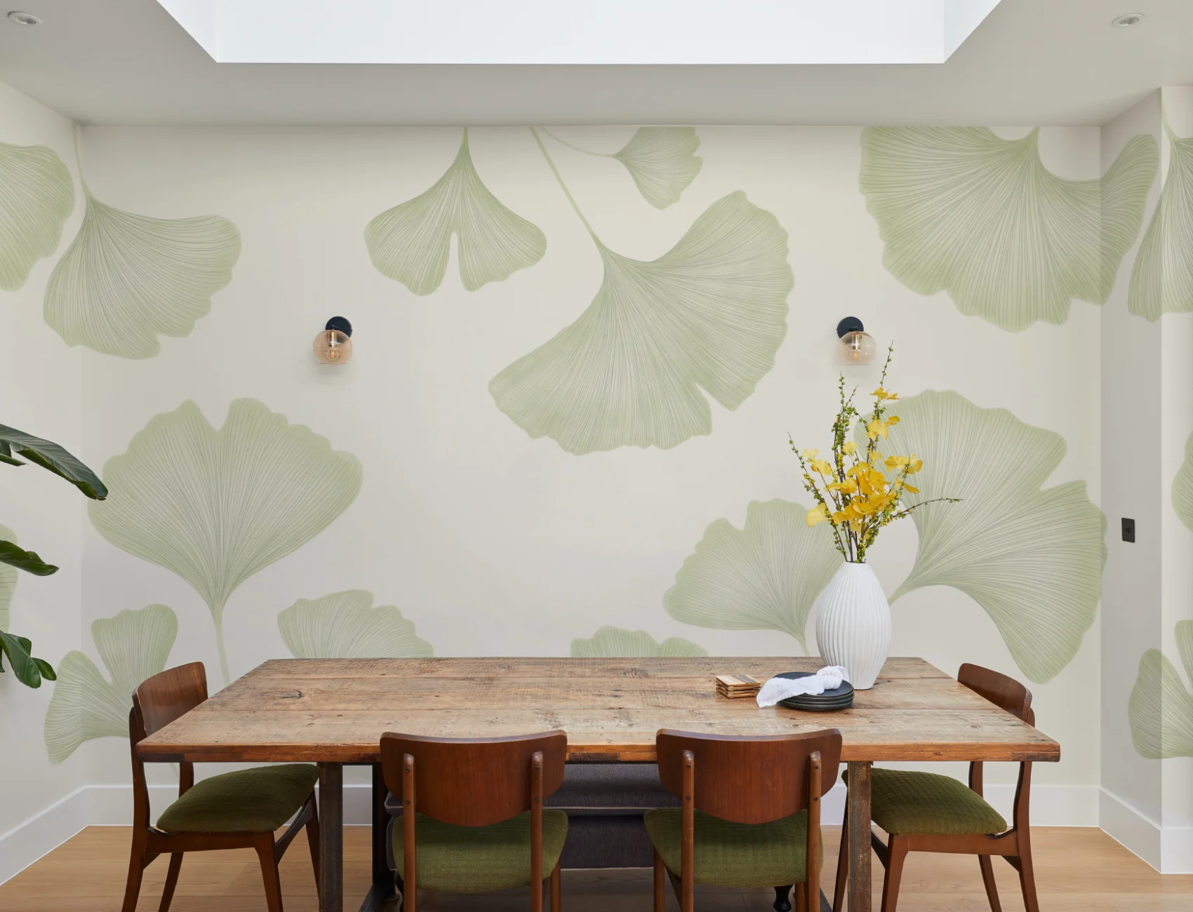Groene Ginkgobladeren muurschildering