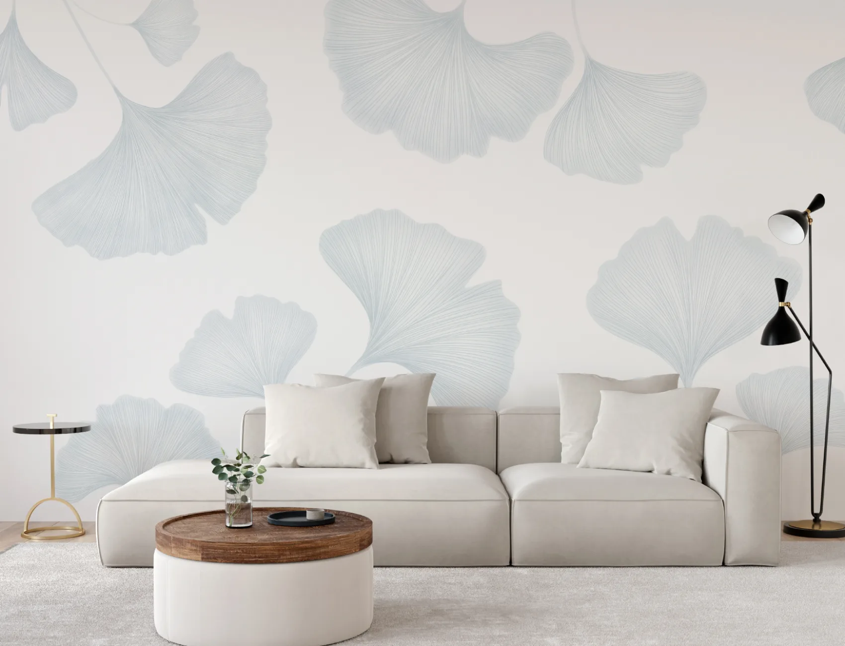 Blue Ginkgo Leaf Mural