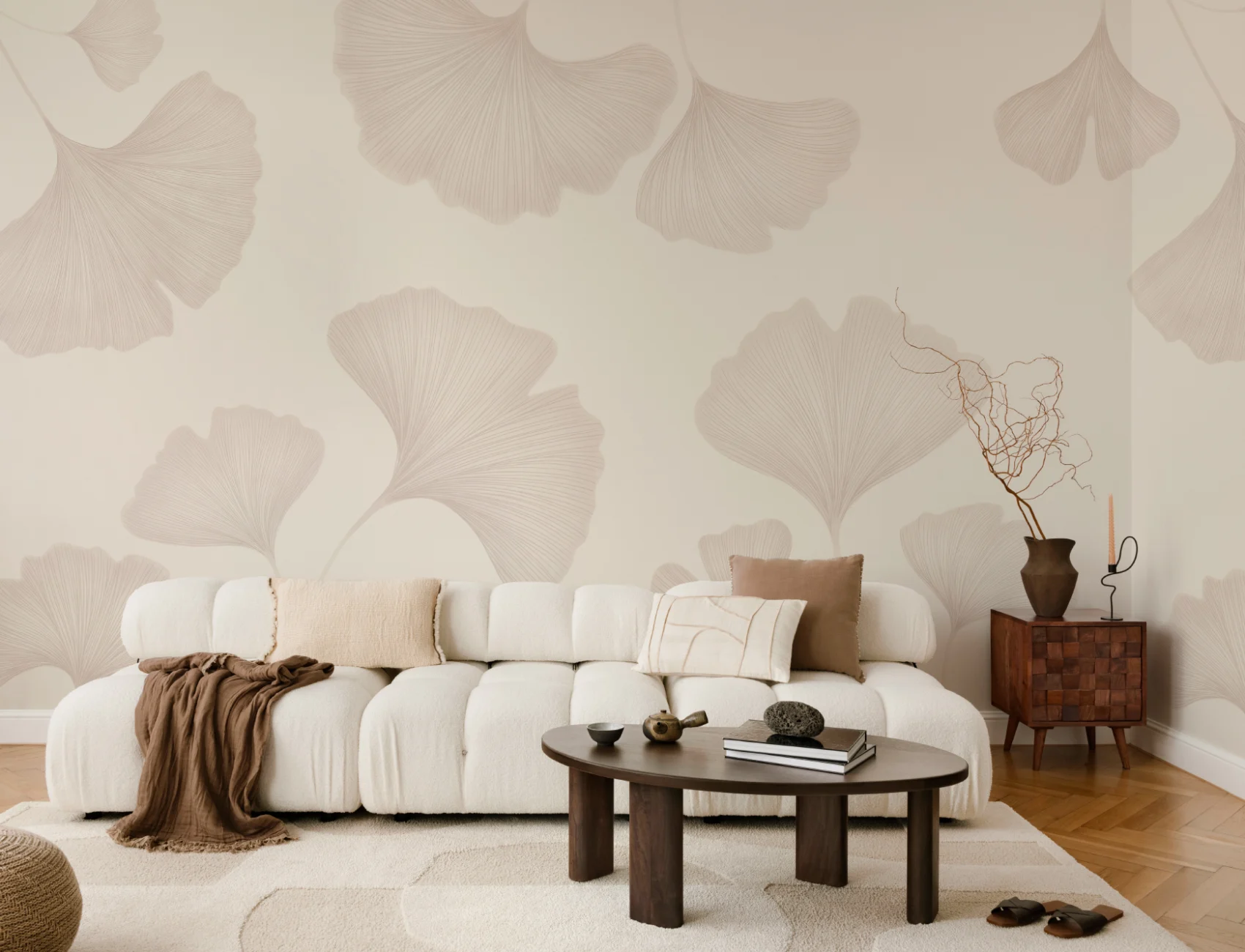 Neutral Ginkgo Leaf Mural