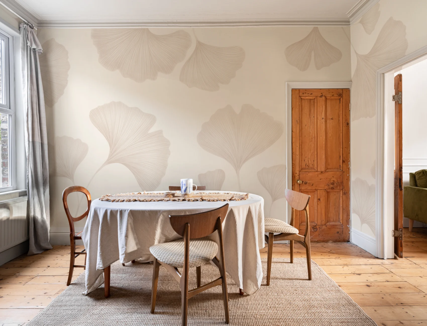 Neutral Ginkgo Leaf Mural