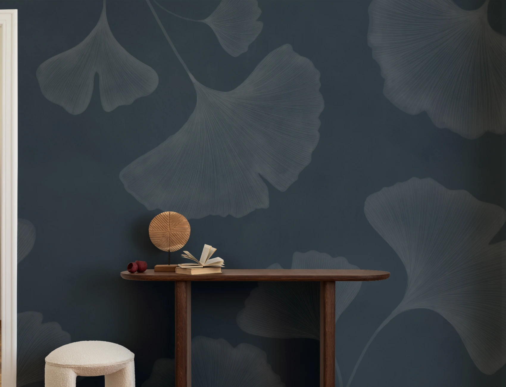 Navy Ginkgo Leaf Mural
