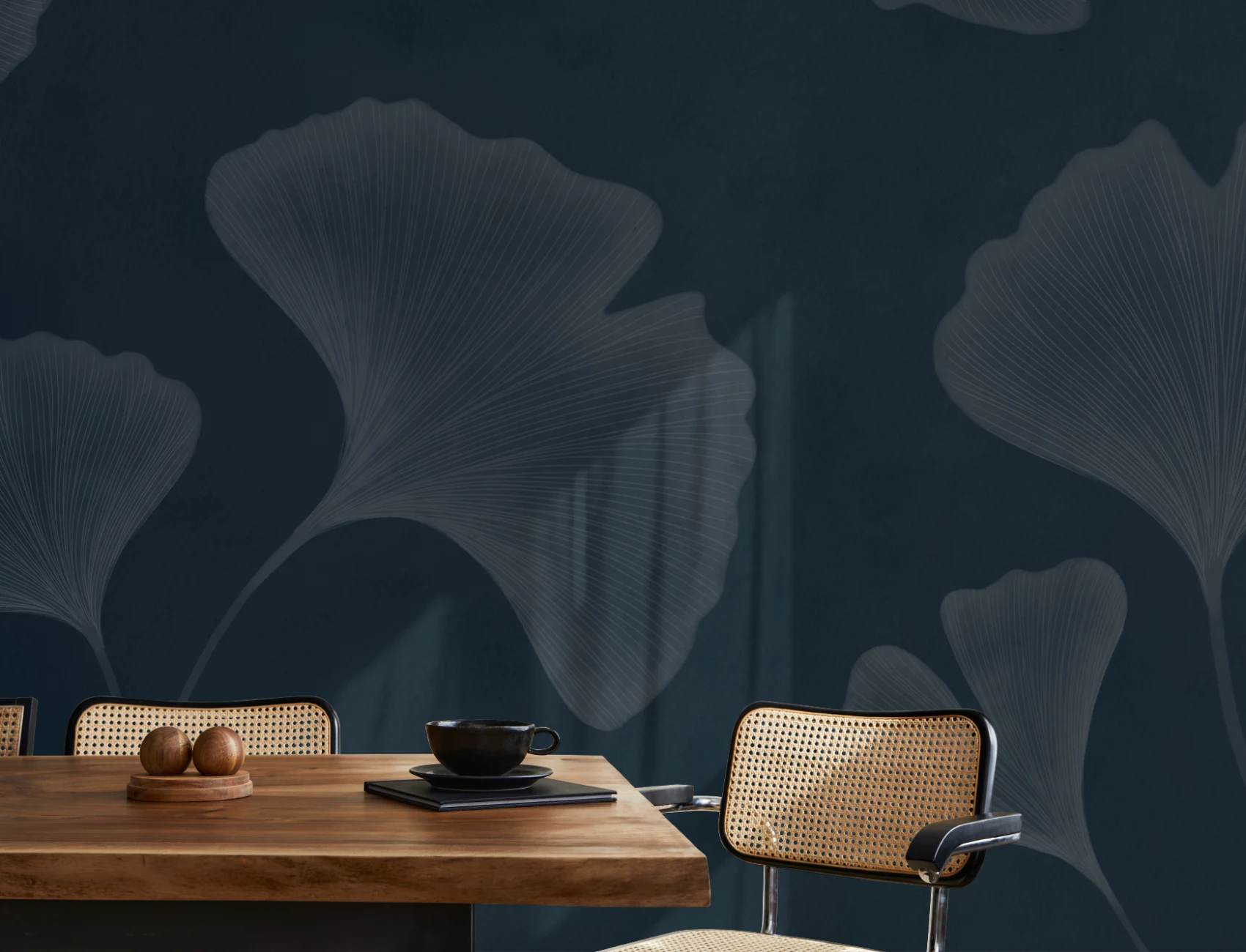 Navy Ginkgo Leaf Mural