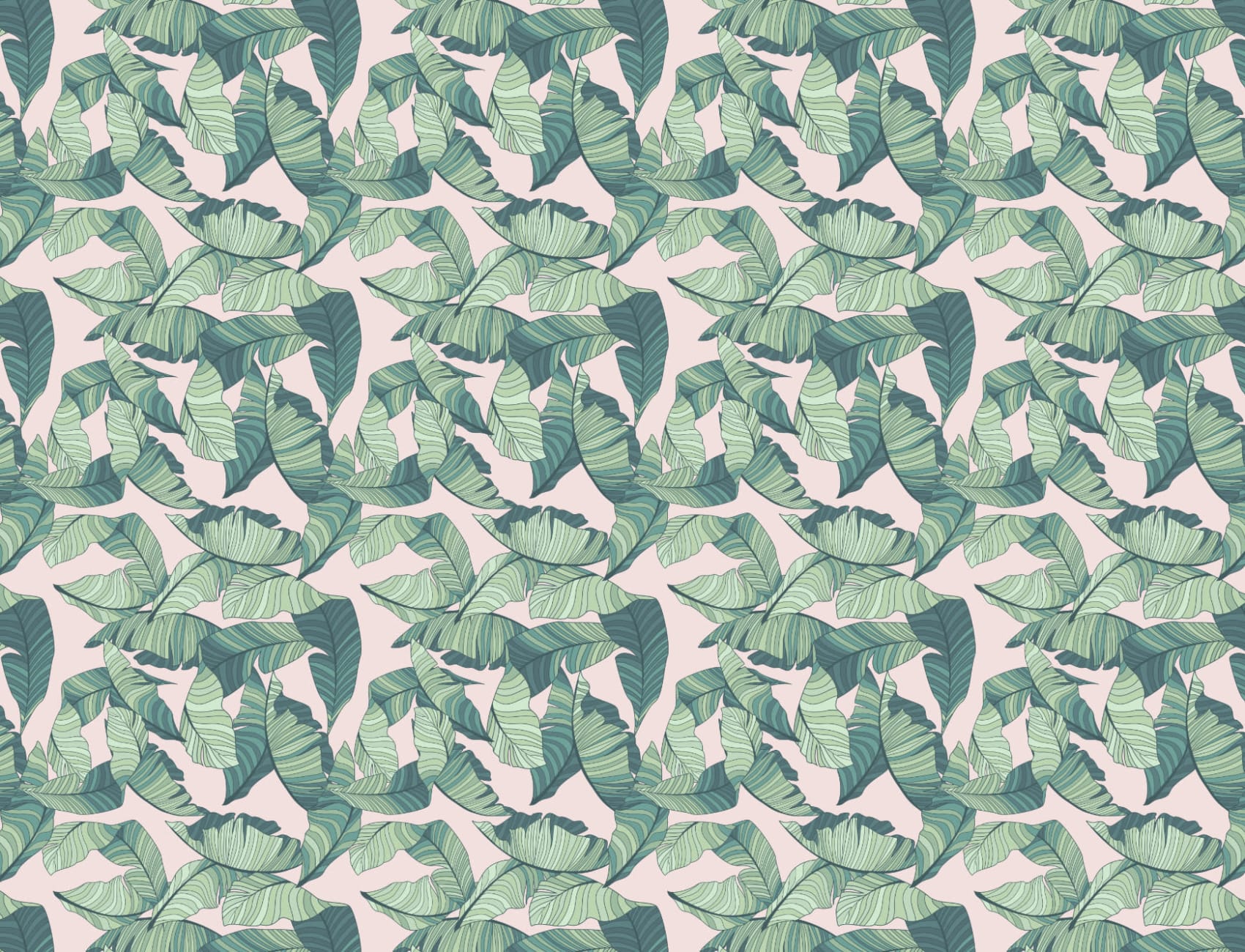 Pink & Green Tropical Leaf Wallpaper Mural